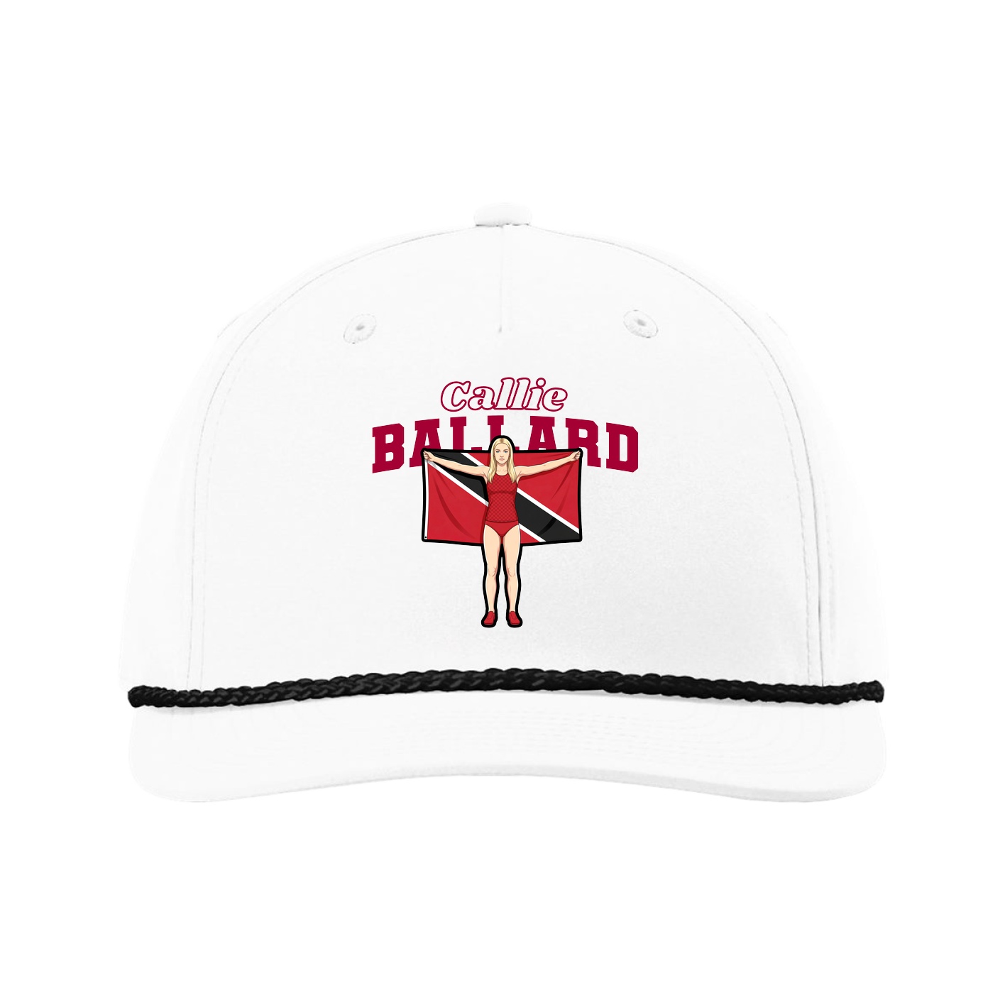 Five-Panel Classic Rope Cap — Name Arch in White