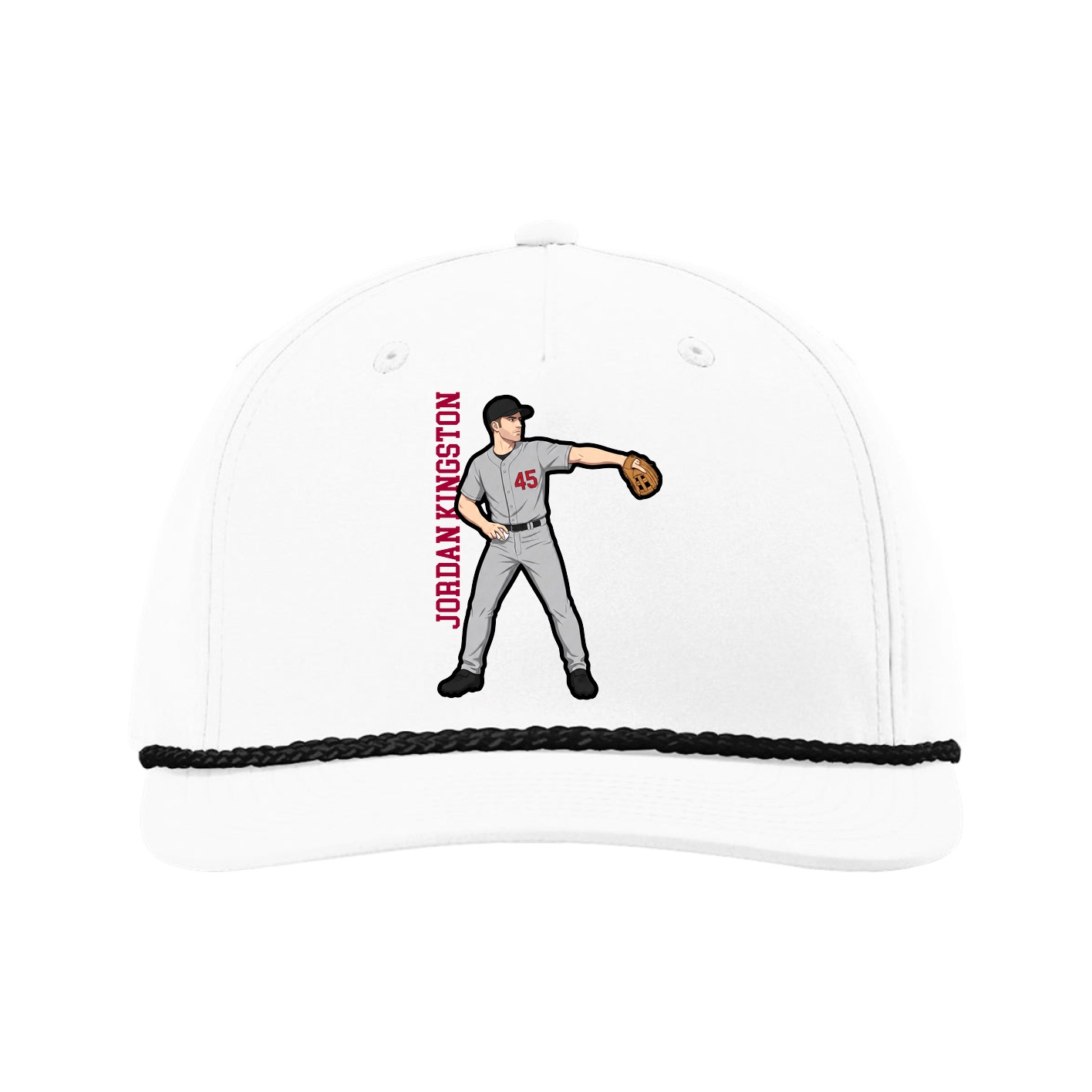 Five-Panel Classic Rope Cap — Name Vertical in White