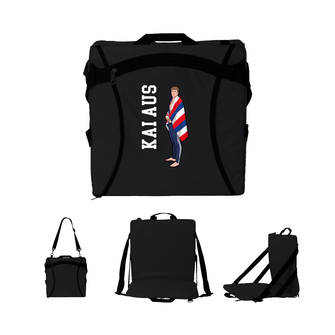 Folding Stadium Seat — Name Vertical in Black