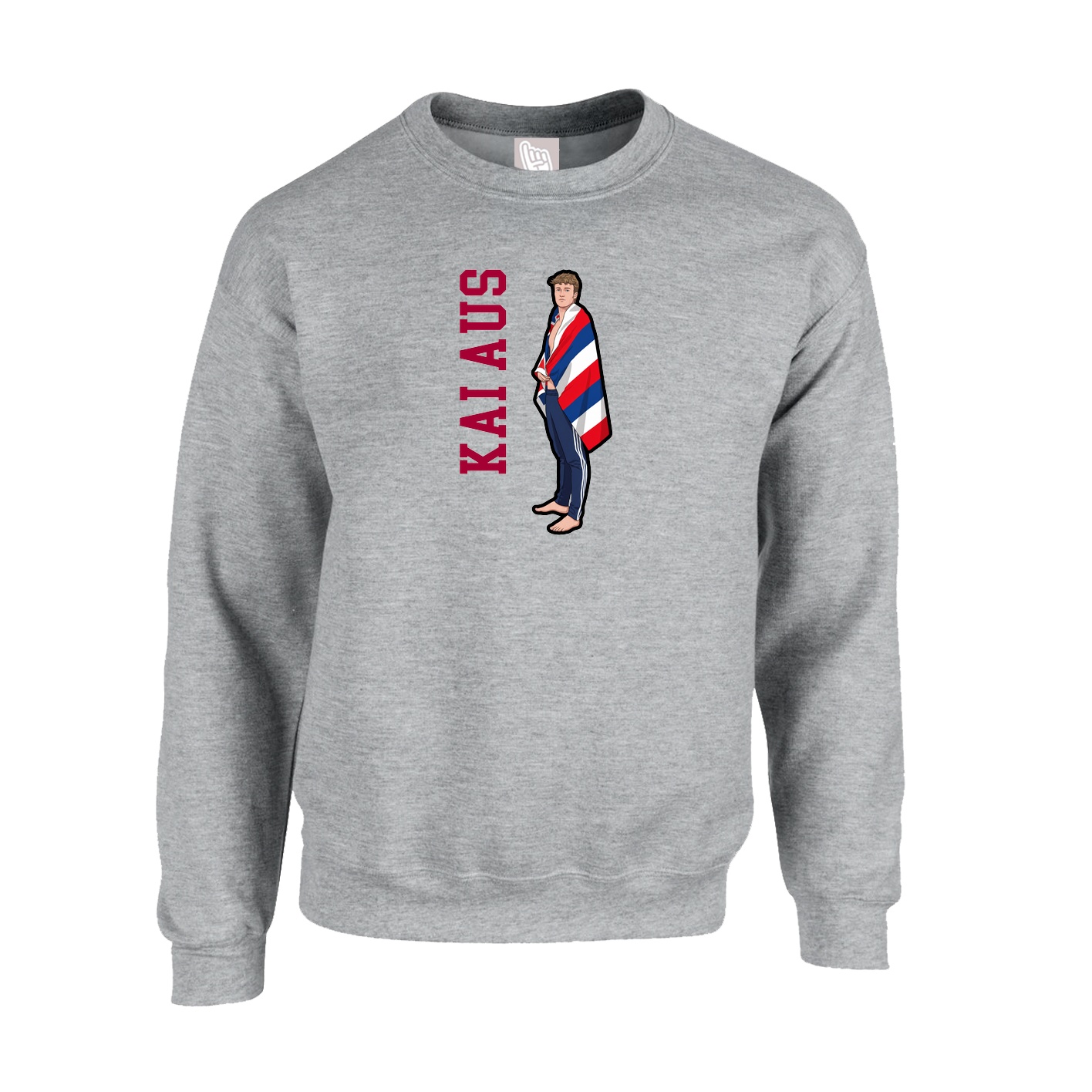 Fleece Crew — Name Vertical in Grey