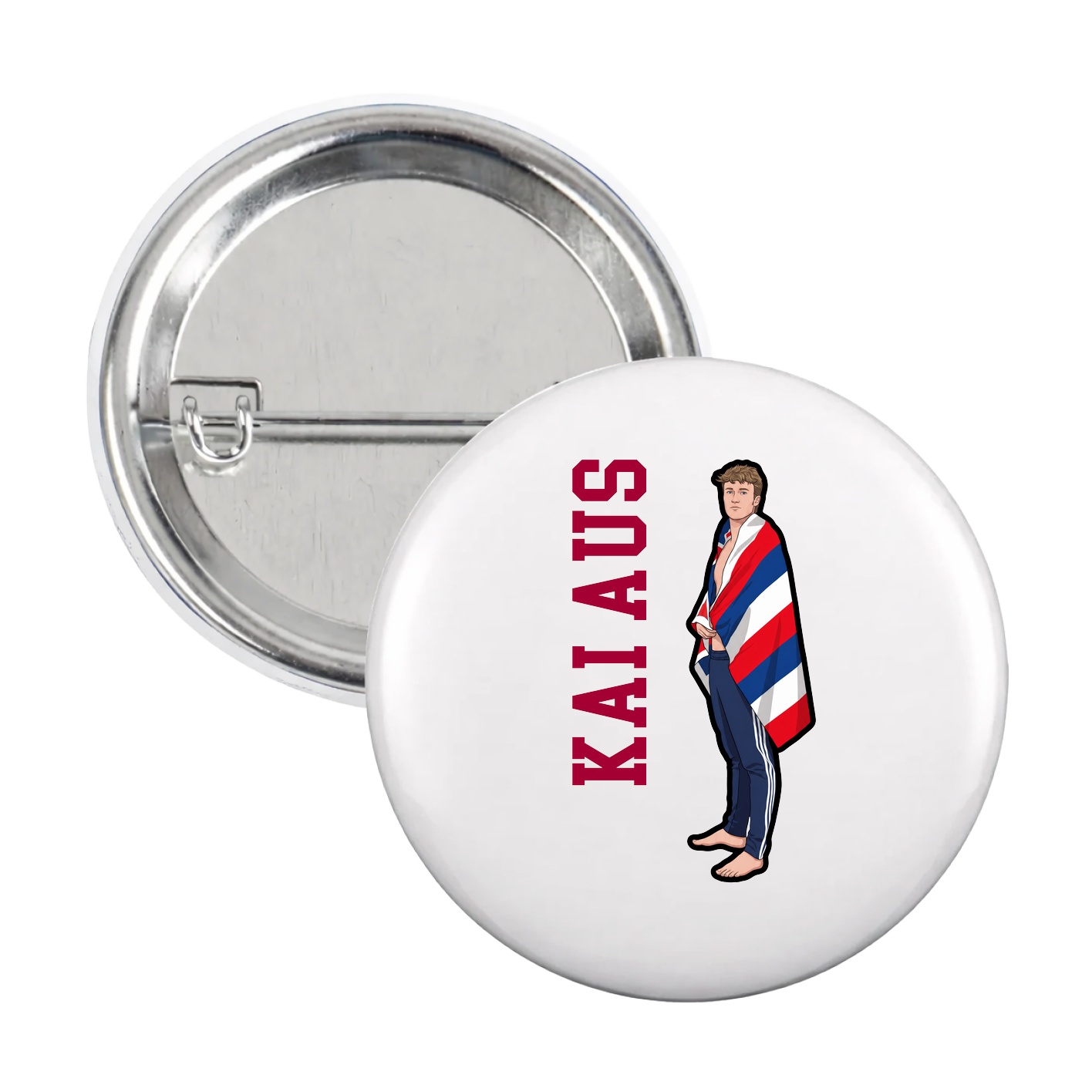 Game Day Button — Name Vertical in White