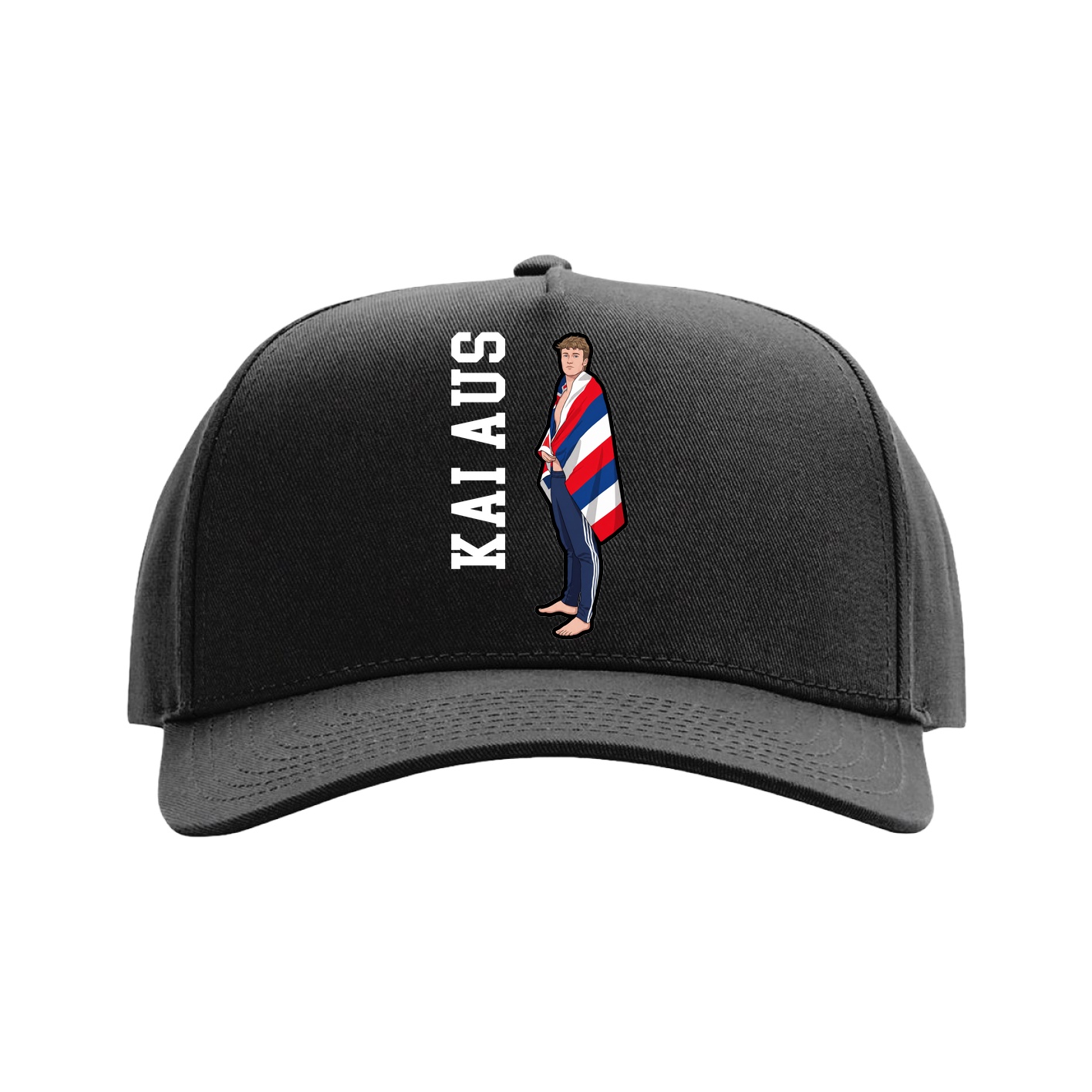 Full Fabric Five-Panel Champ Cap — Name Vertical in Black
