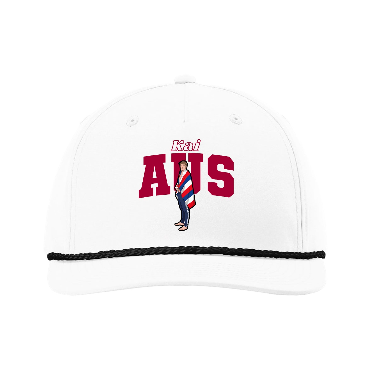Five-Panel Classic Rope Cap — Name Arch in White