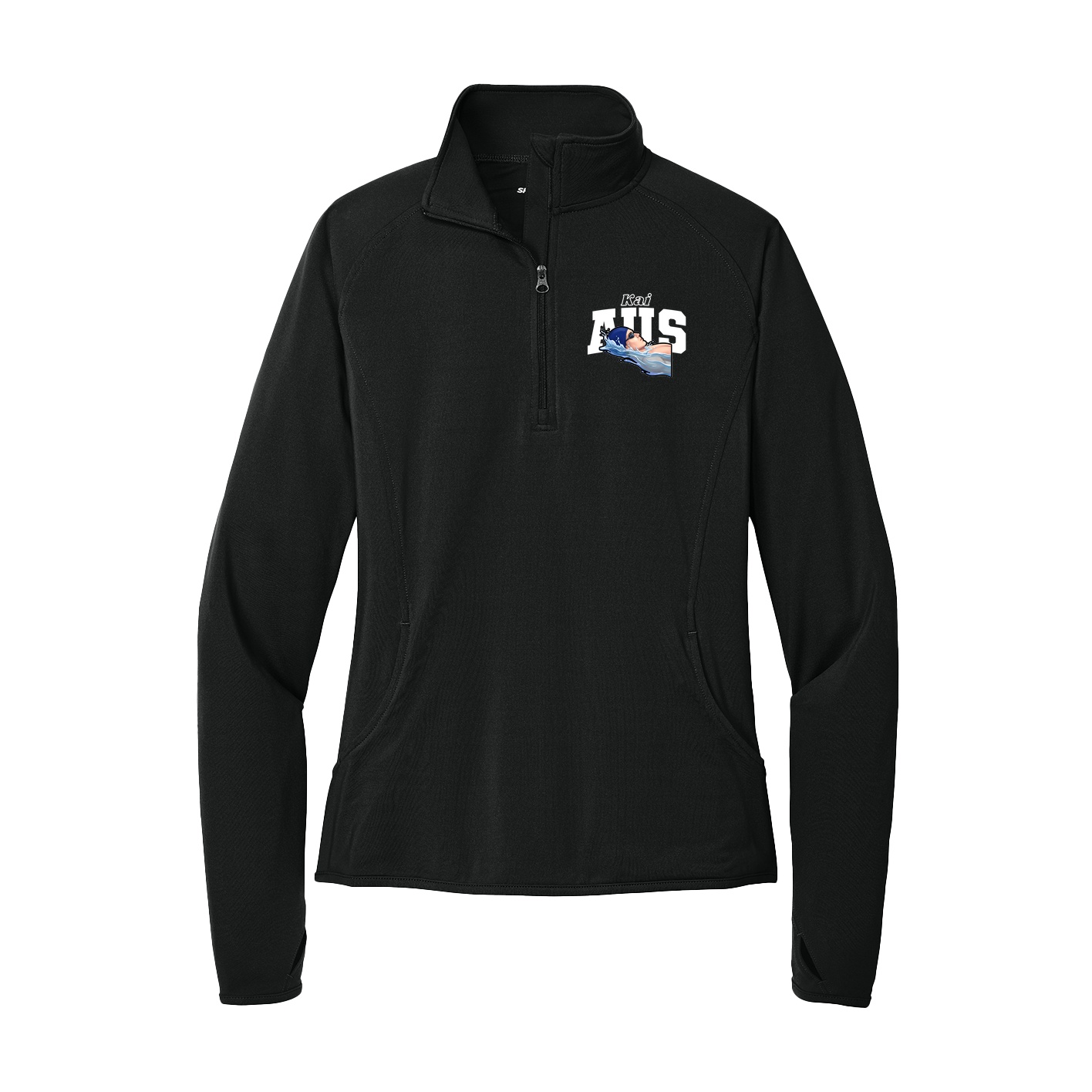 Women's Q-Zip Pullover — Name Arch in Black