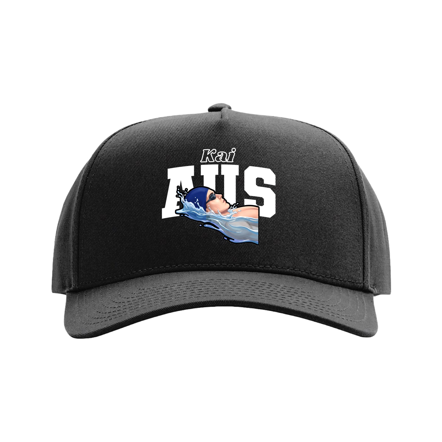 Full Fabric Five-Panel Champ Cap — Name Arch in Black