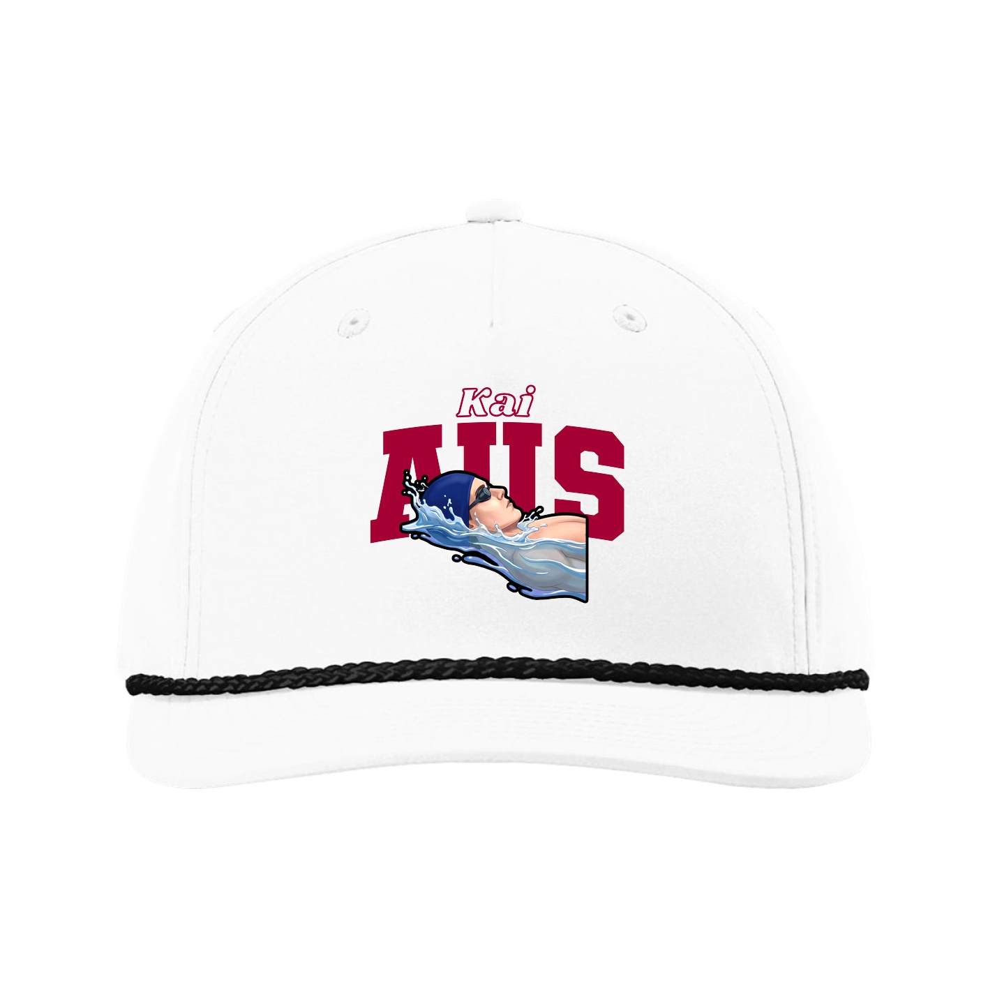 Five-Panel Classic Rope Cap — Name Arch in White