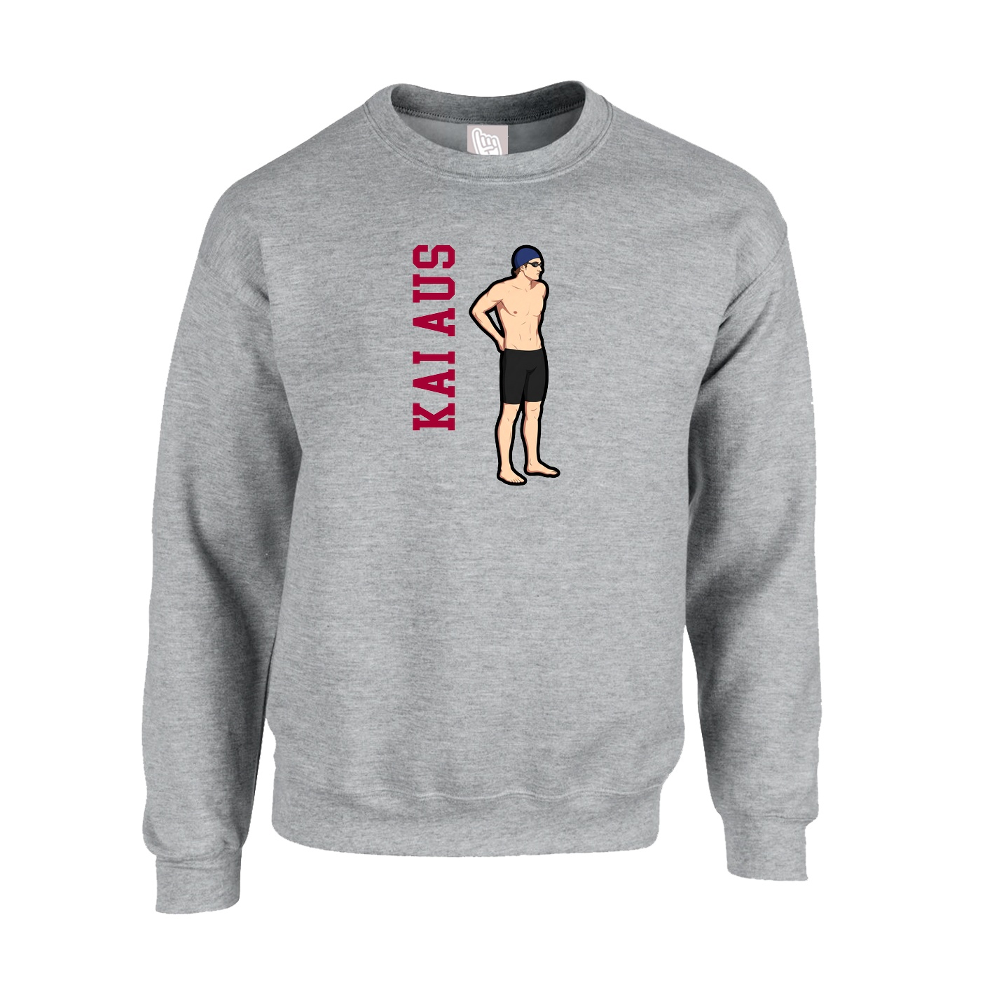 Fleece Crew — Name Vertical in Grey