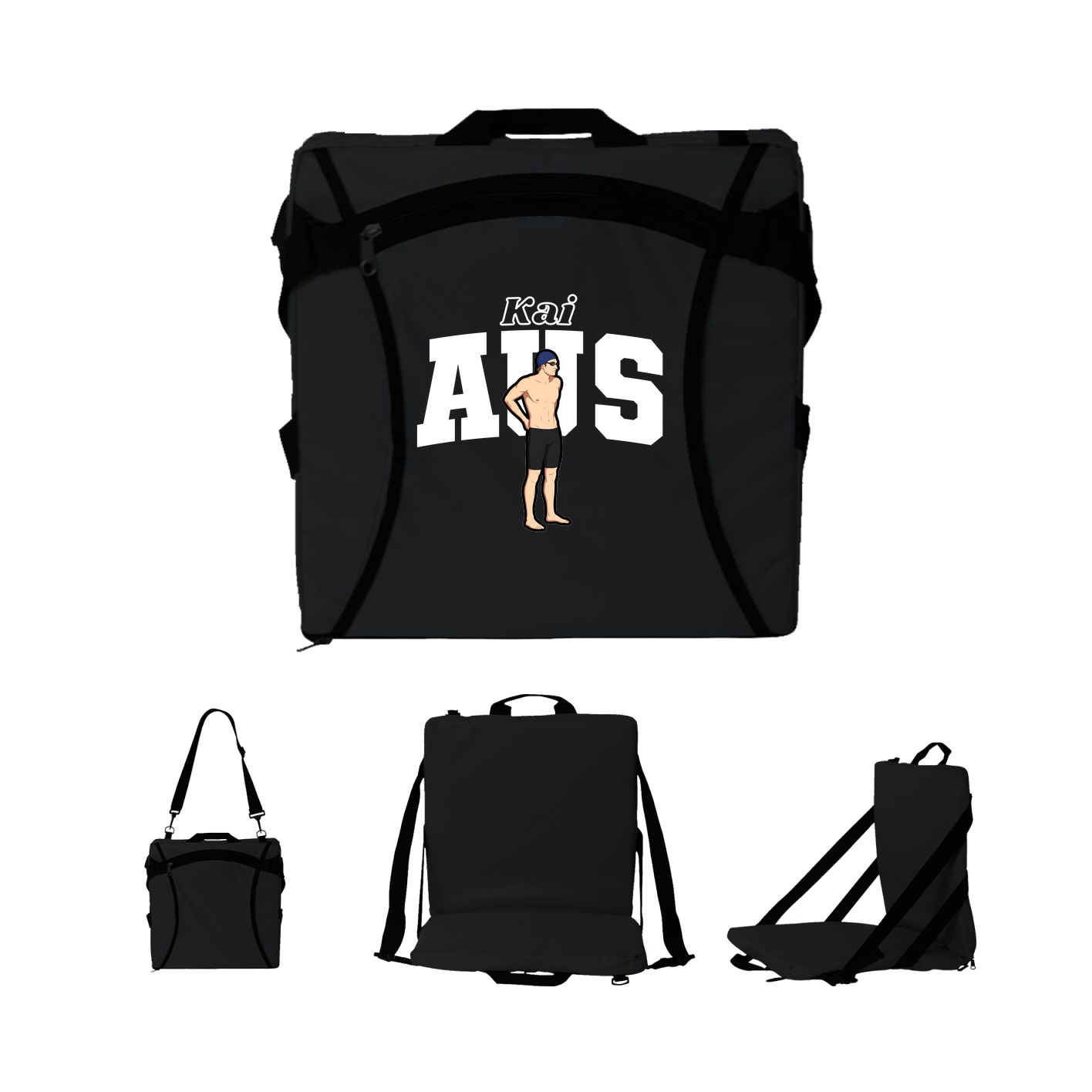 Folding Stadium Seat — Name Arch in Black