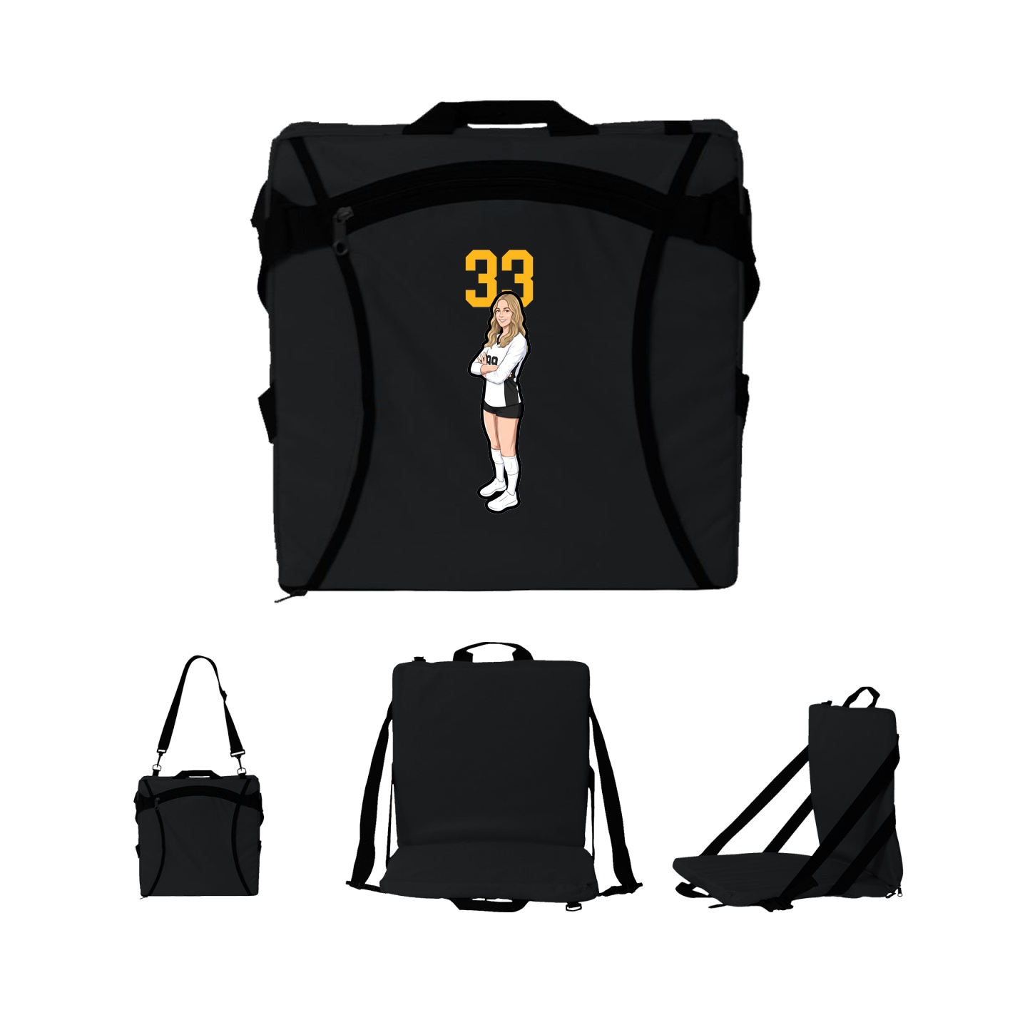 Folding Stadium Seat — Number Top in Black