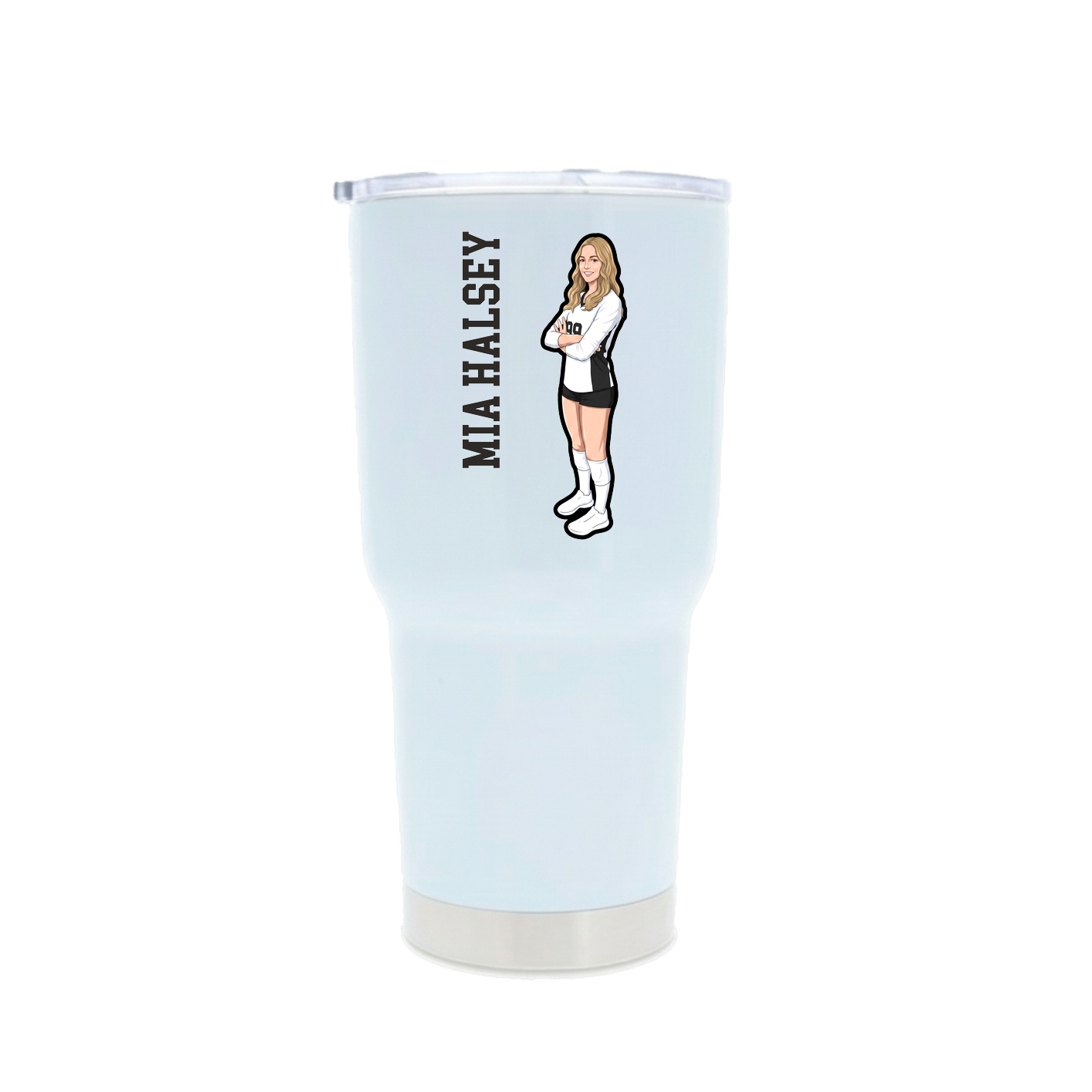 30oz Stainless Steel Tumbler — Name Vertical in White