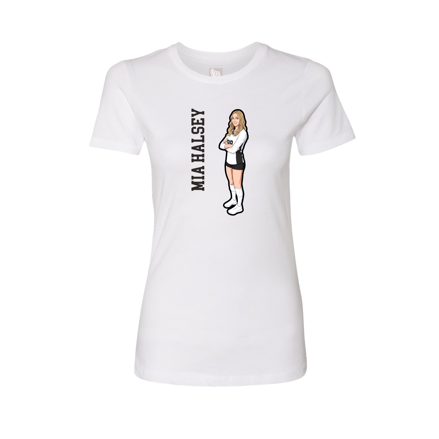 Fitted Women's Tee — Name Vertical in White