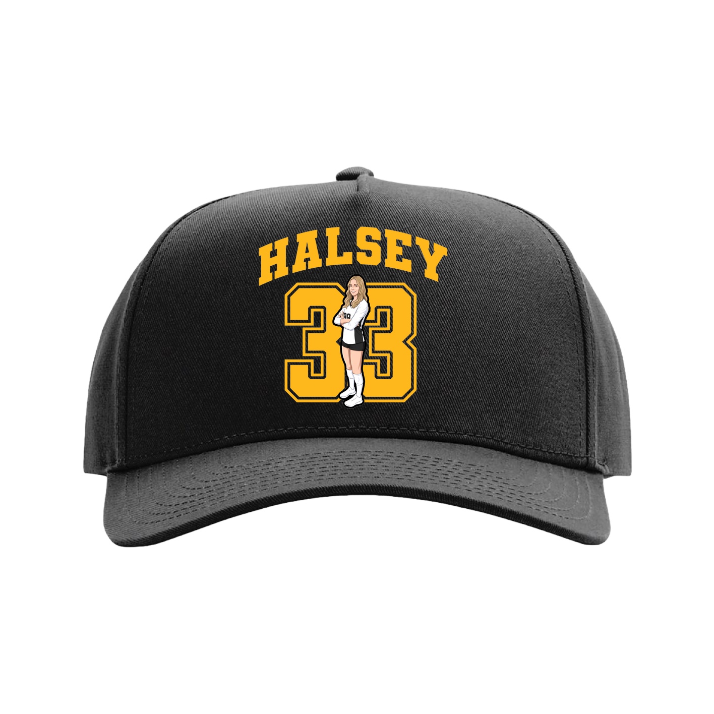 Full Fabric Five-Panel Champ Cap — Number in Black