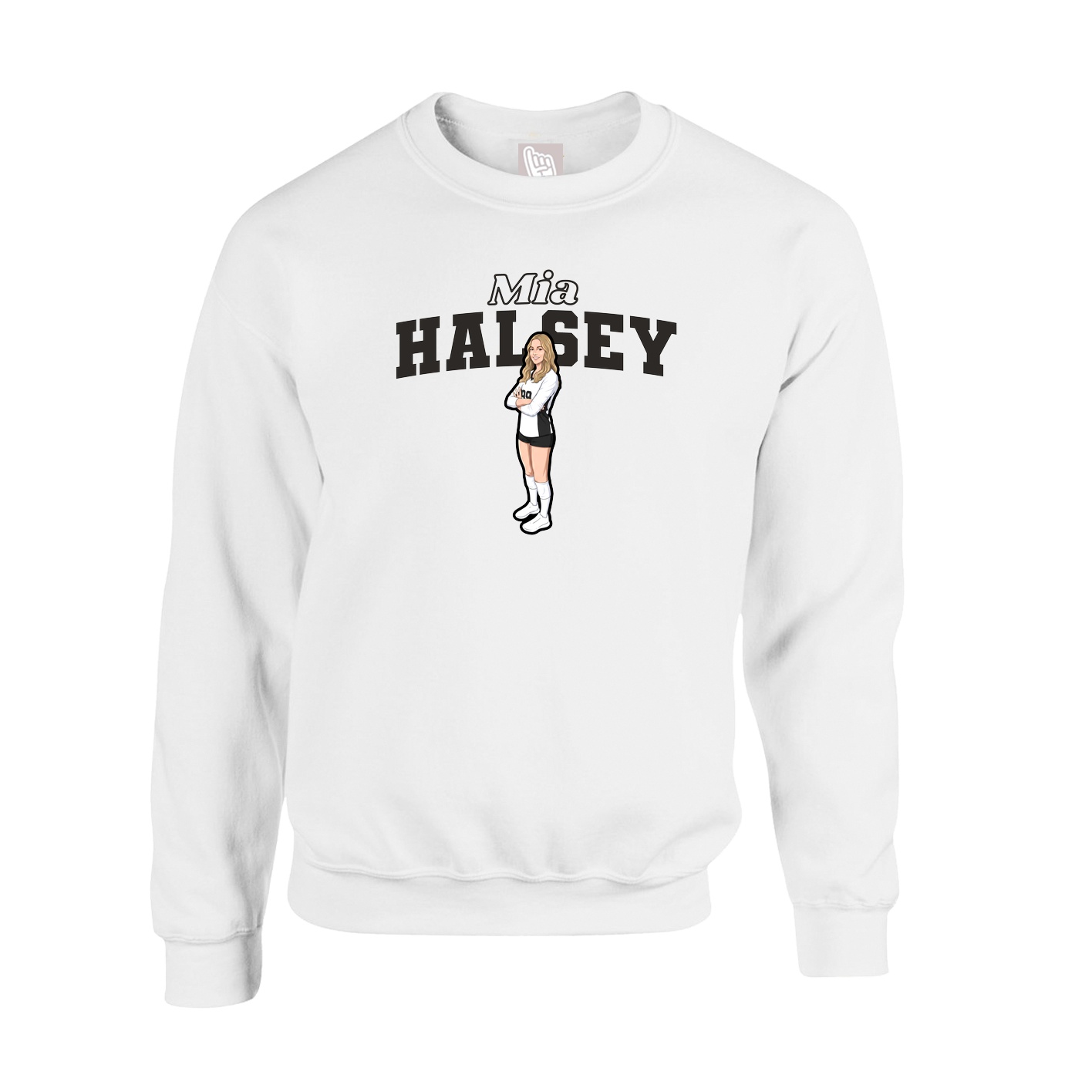 Fleece Crew — Name Arch in White
