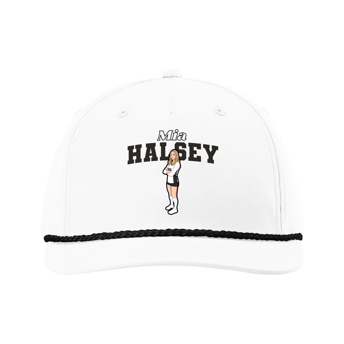 Five-Panel Classic Rope Cap — Name Arch in White