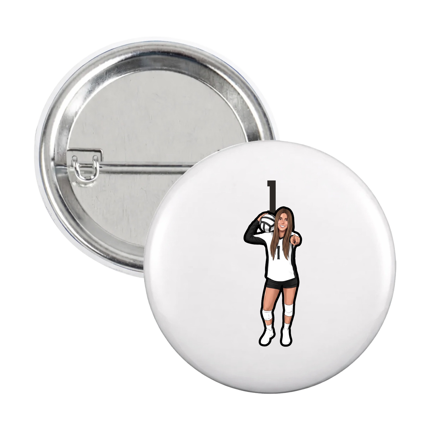 Game Day Button — Number Top in White
