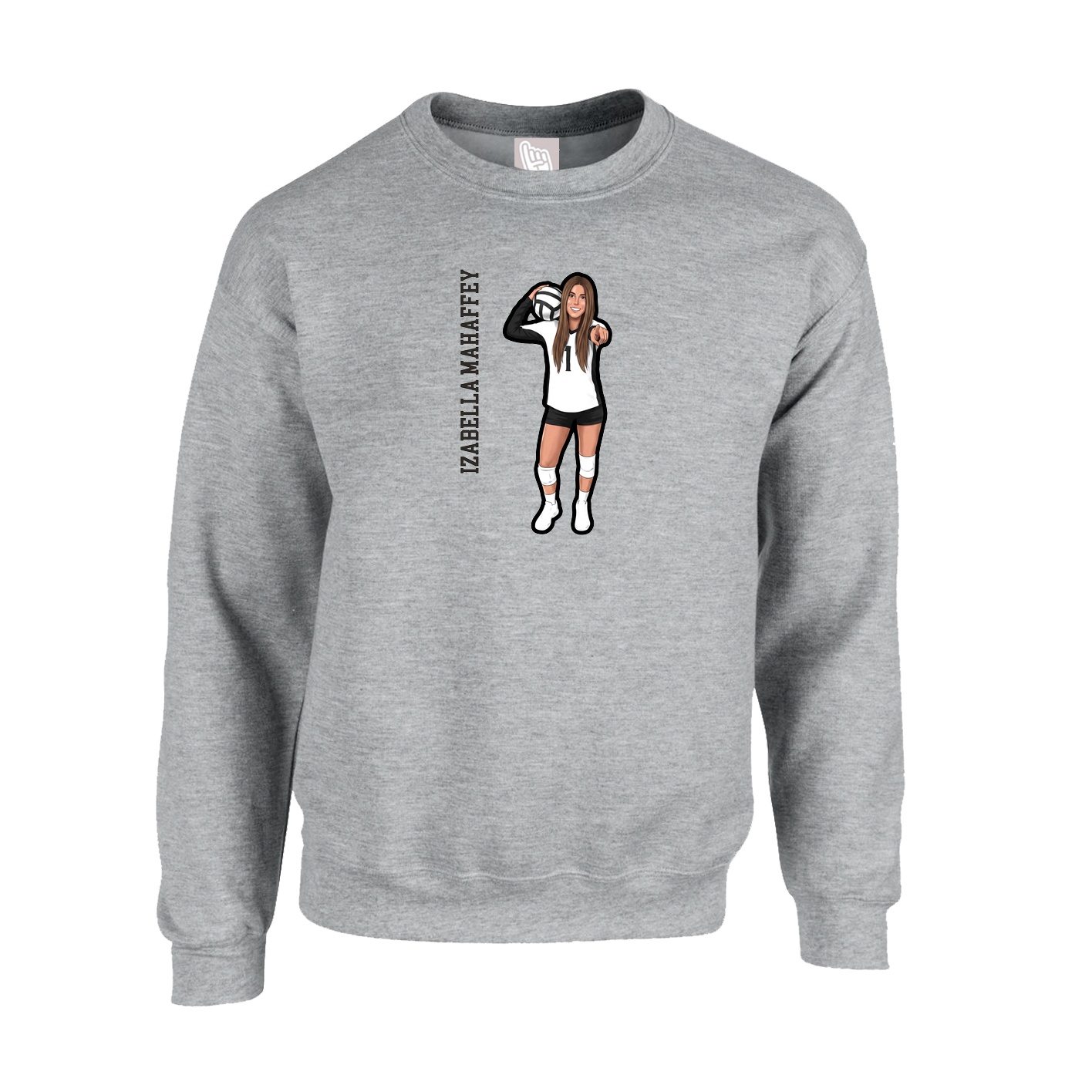 Fleece Crew — Name Vertical in Grey