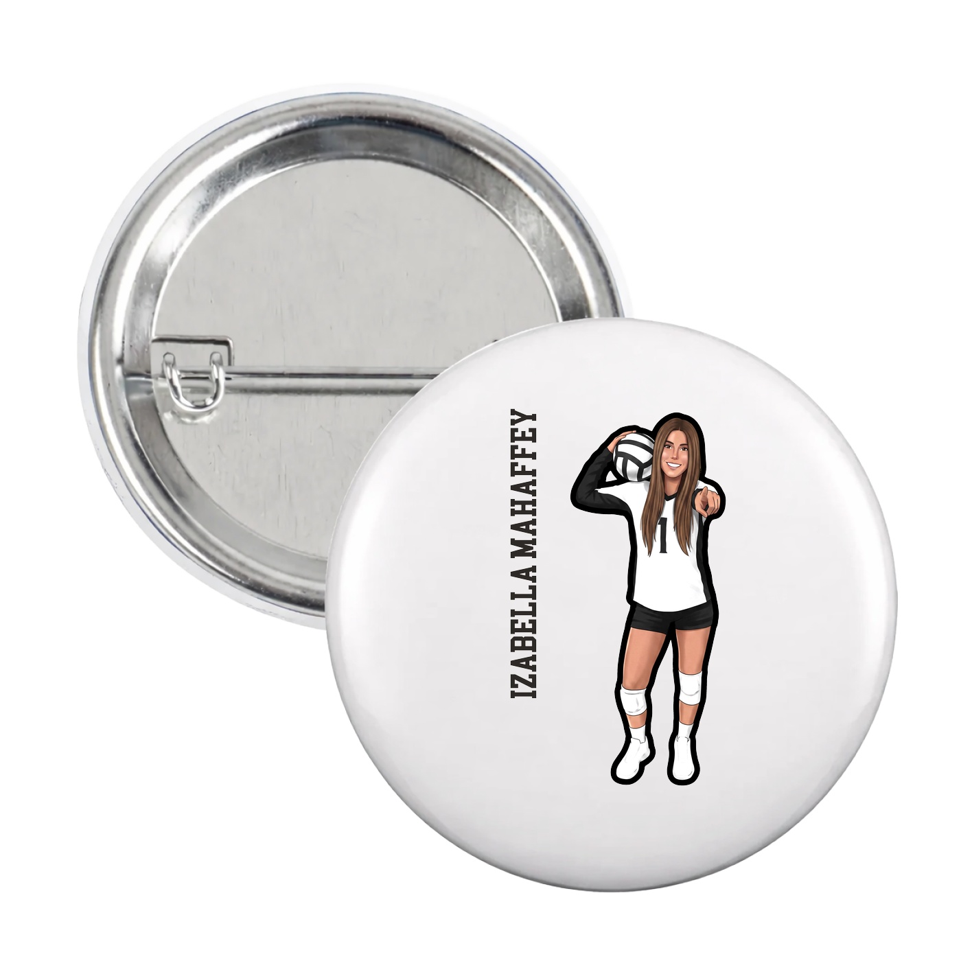 Game Day Button — Name Vertical in White