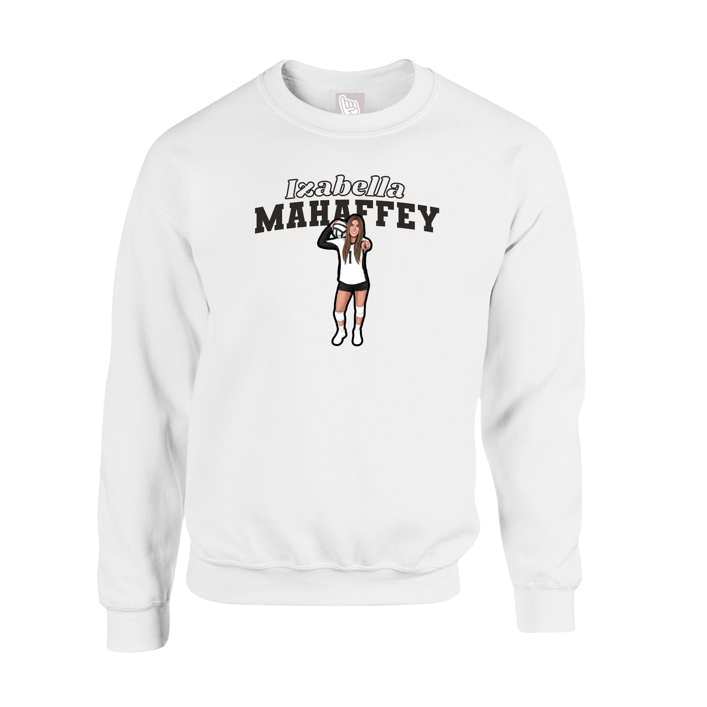 Fleece Crew — Name Arch in White
