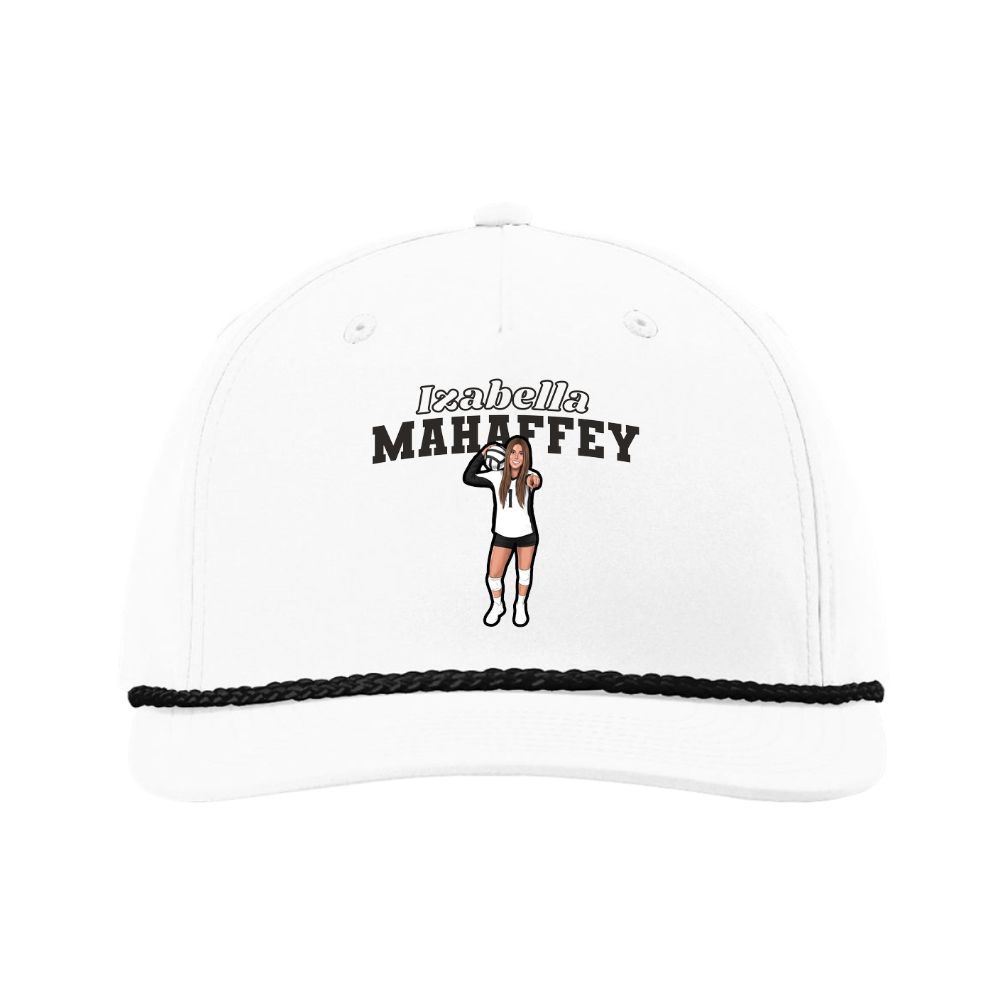 Five-Panel Classic Rope Cap — Name Arch in White