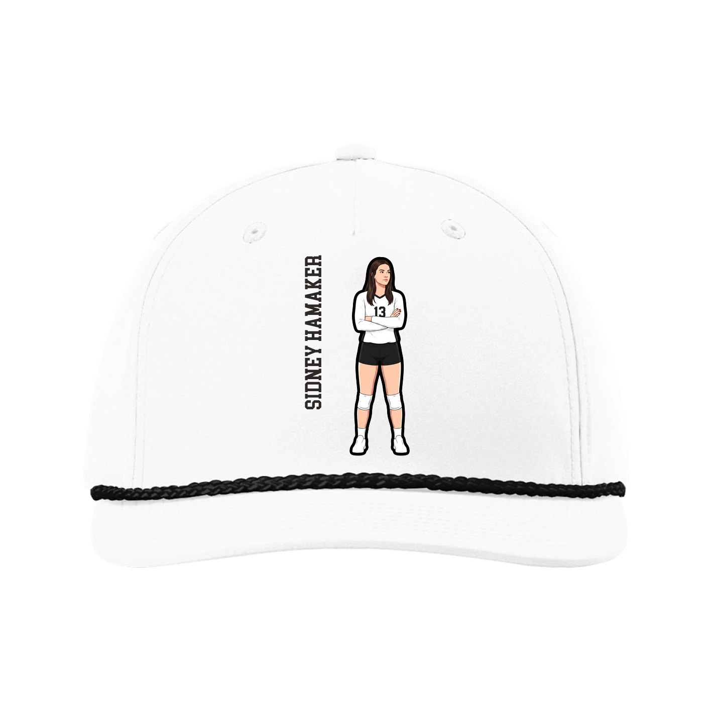 Five-Panel Classic Rope Cap — Name Vertical in White