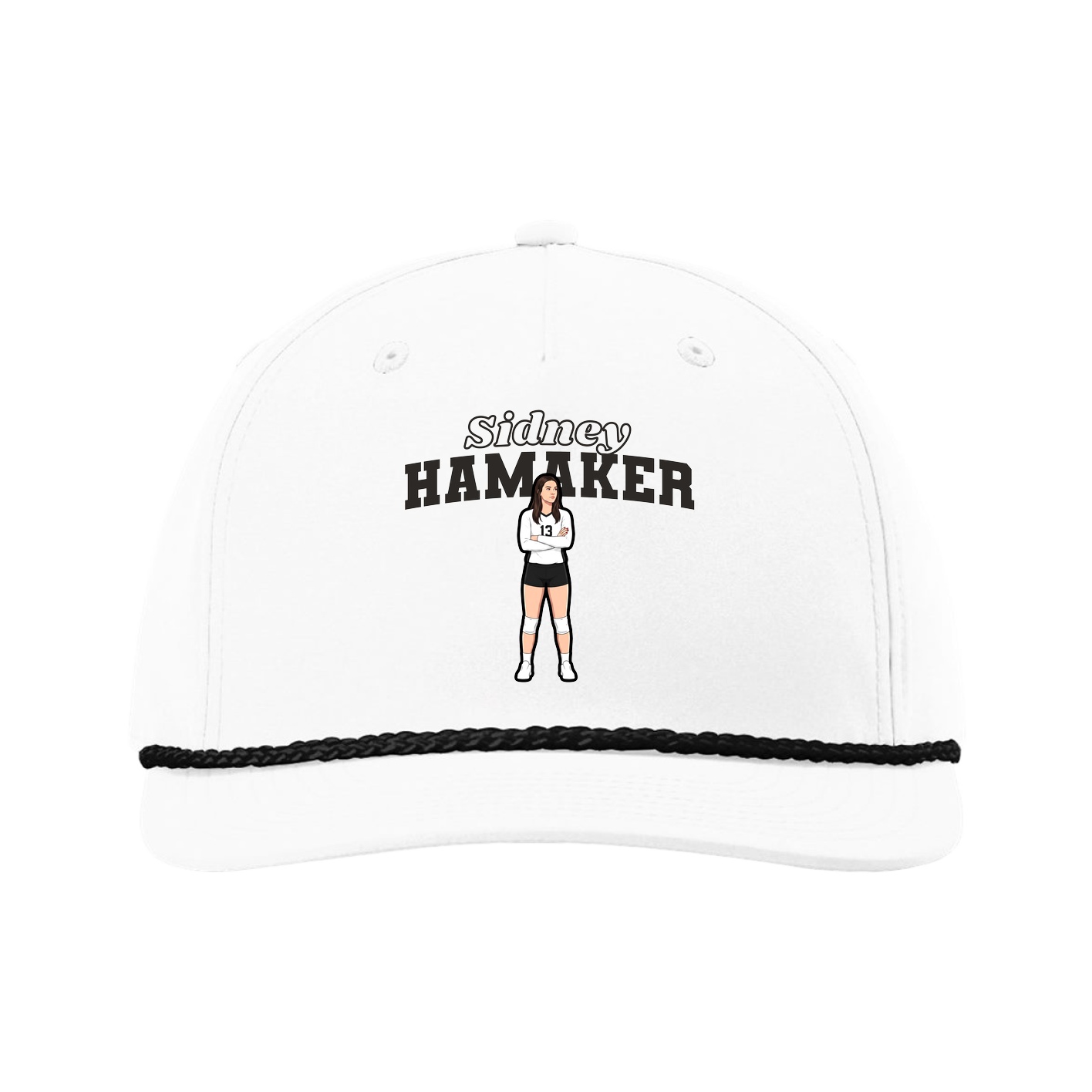 Five-Panel Classic Rope Cap — Name Arch in White