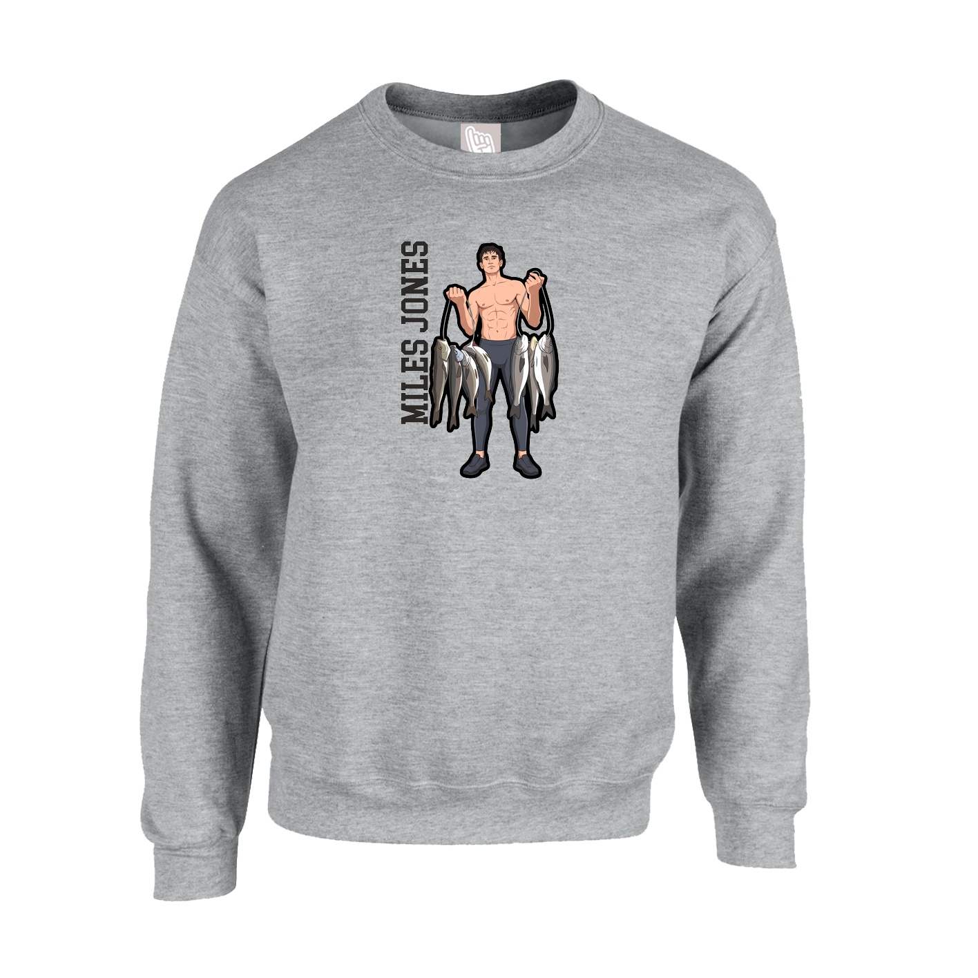 Fleece Crew — Name Vertical in Grey