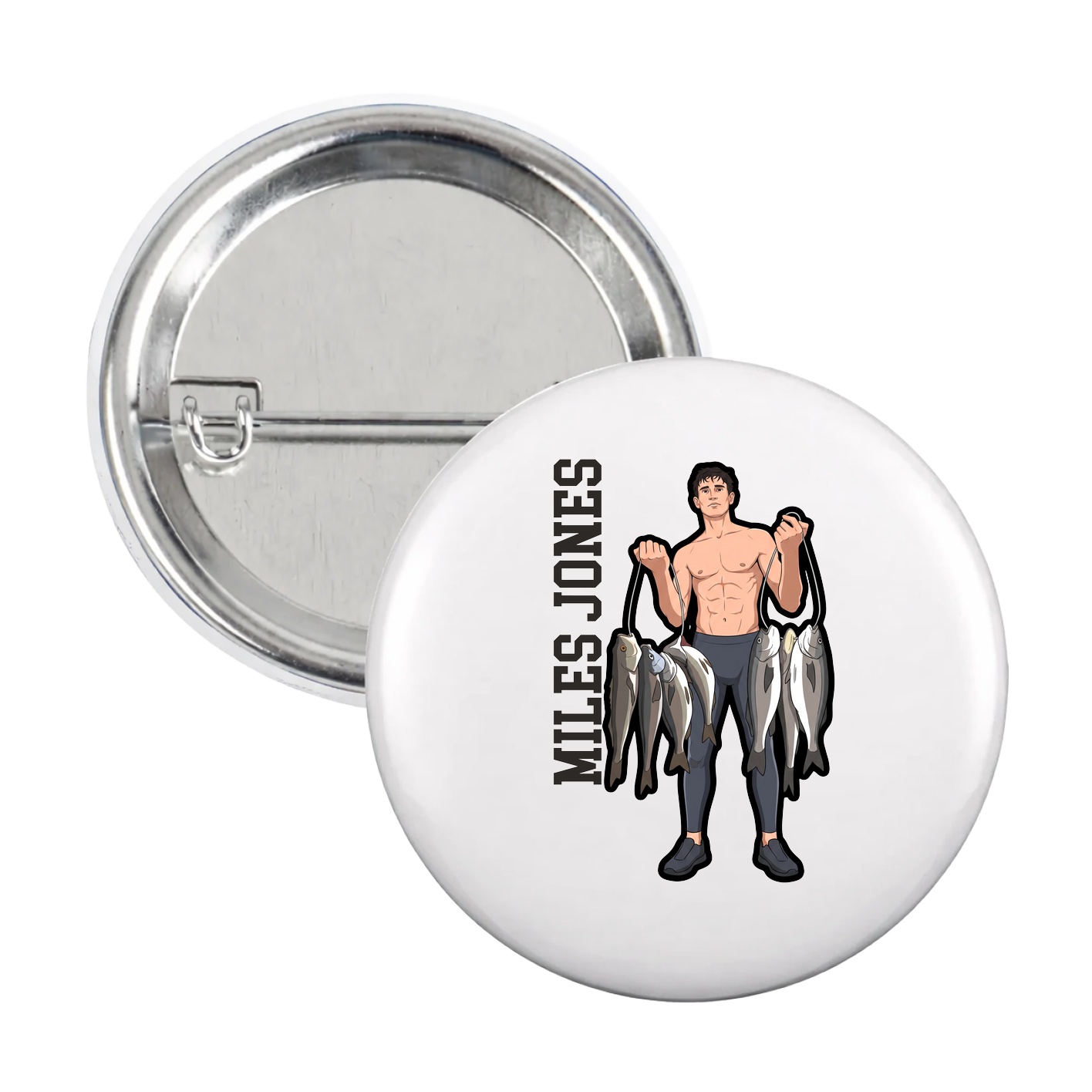 Game Day Button — Name Vertical in White