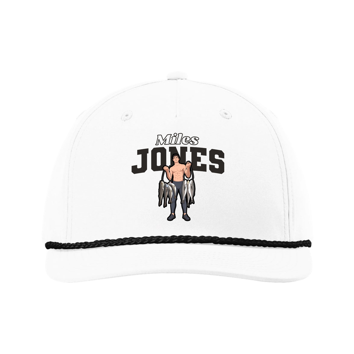 Five-Panel Classic Rope Cap — Name Arch in White
