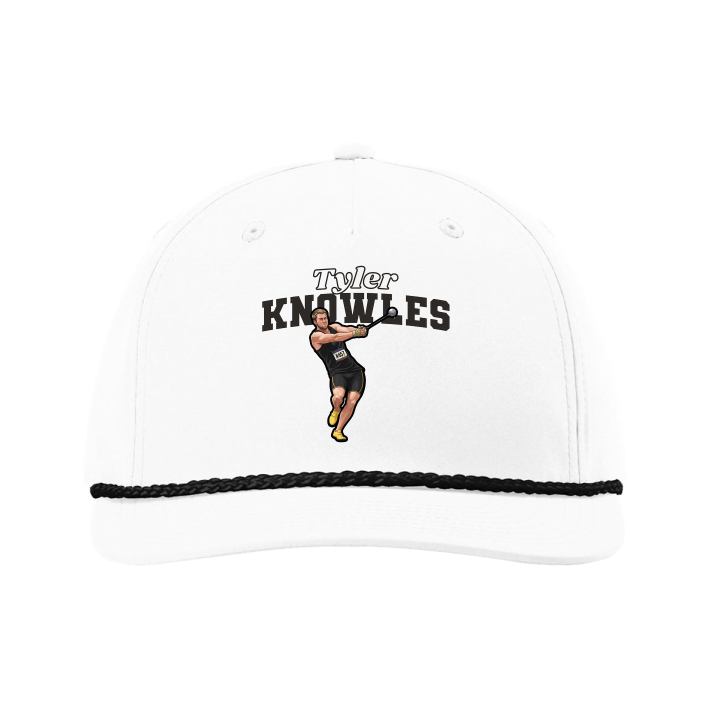 Five-Panel Classic Rope Cap — Name Arch in White