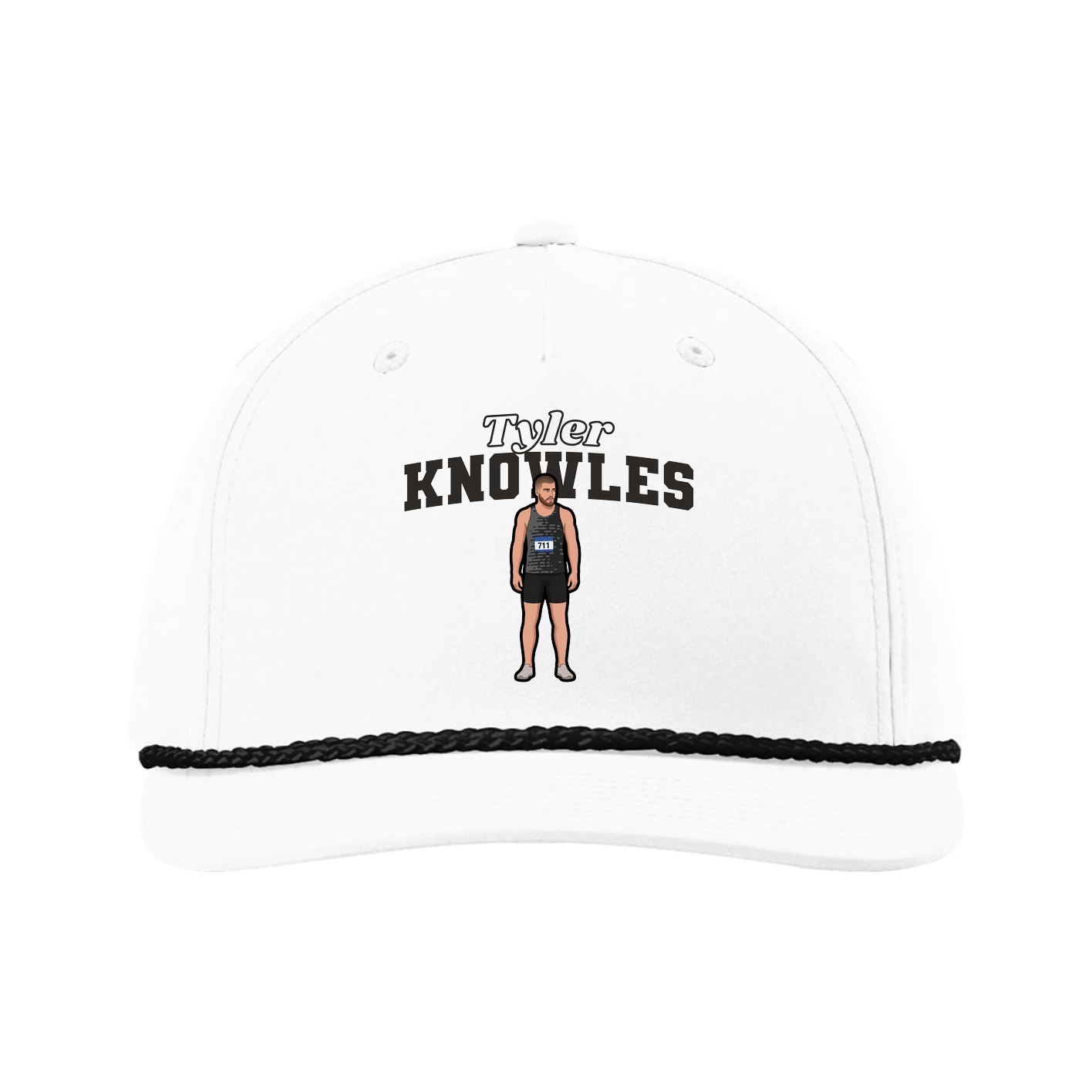 Five-Panel Classic Rope Cap — Name Arch in White