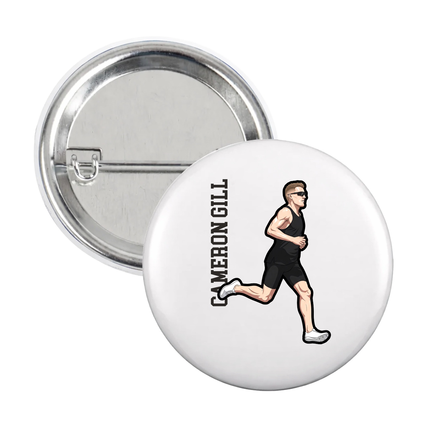 Game Day Button — Name Vertical in White