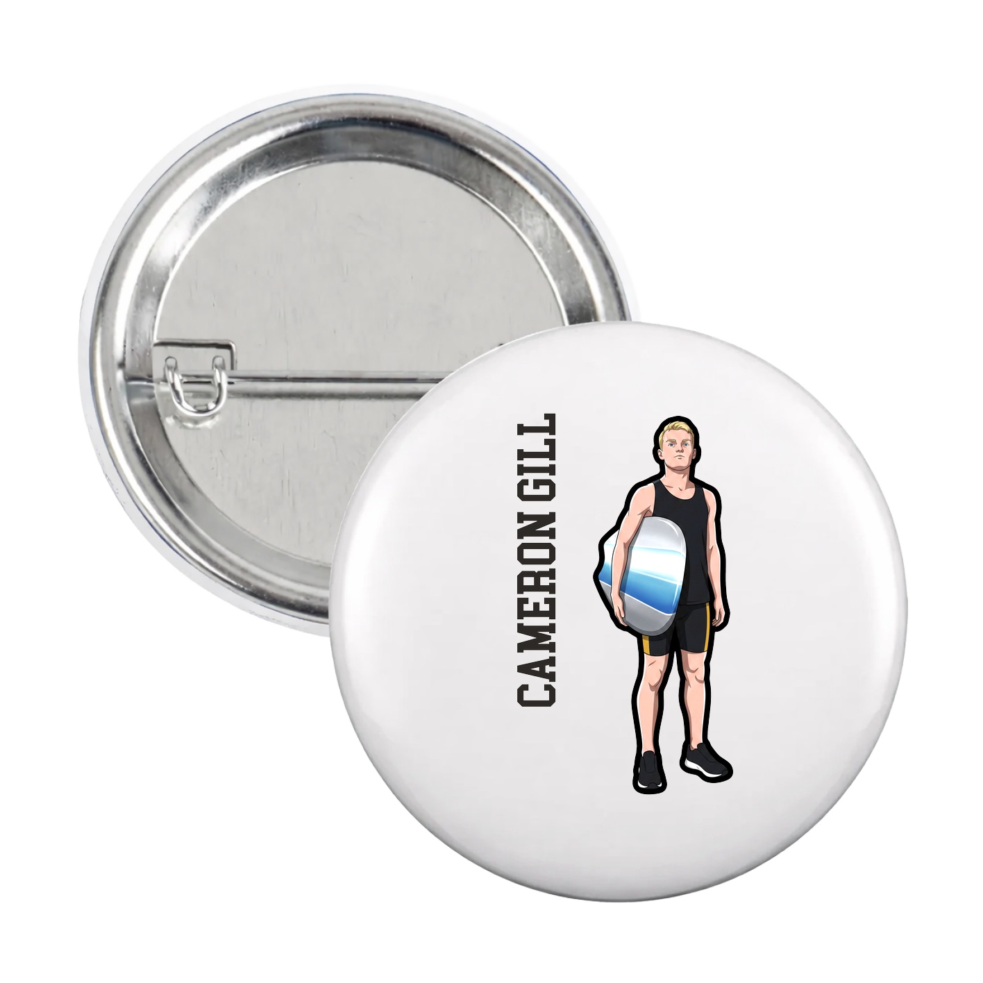 Game Day Button — Name Vertical in White