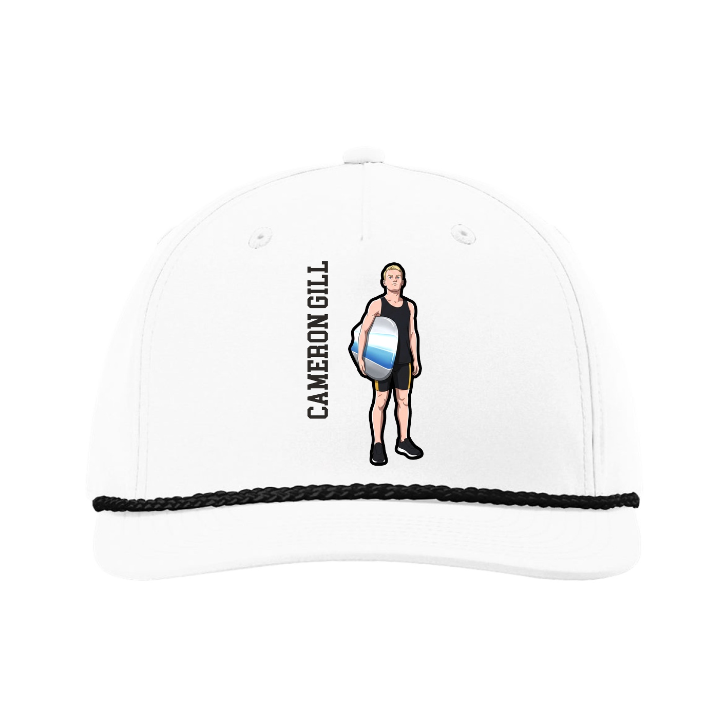 Five-Panel Classic Rope Cap — Name Vertical in White