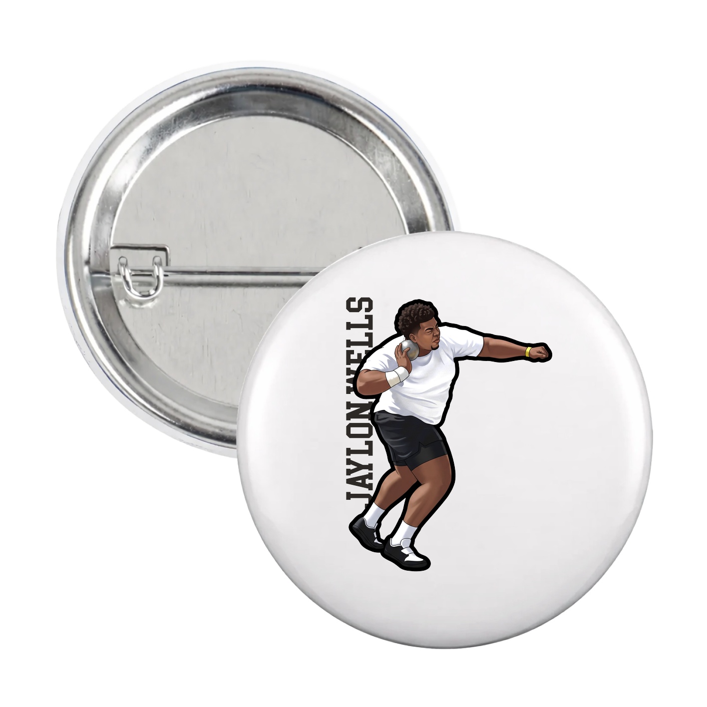 Game Day Button — Name Vertical in White