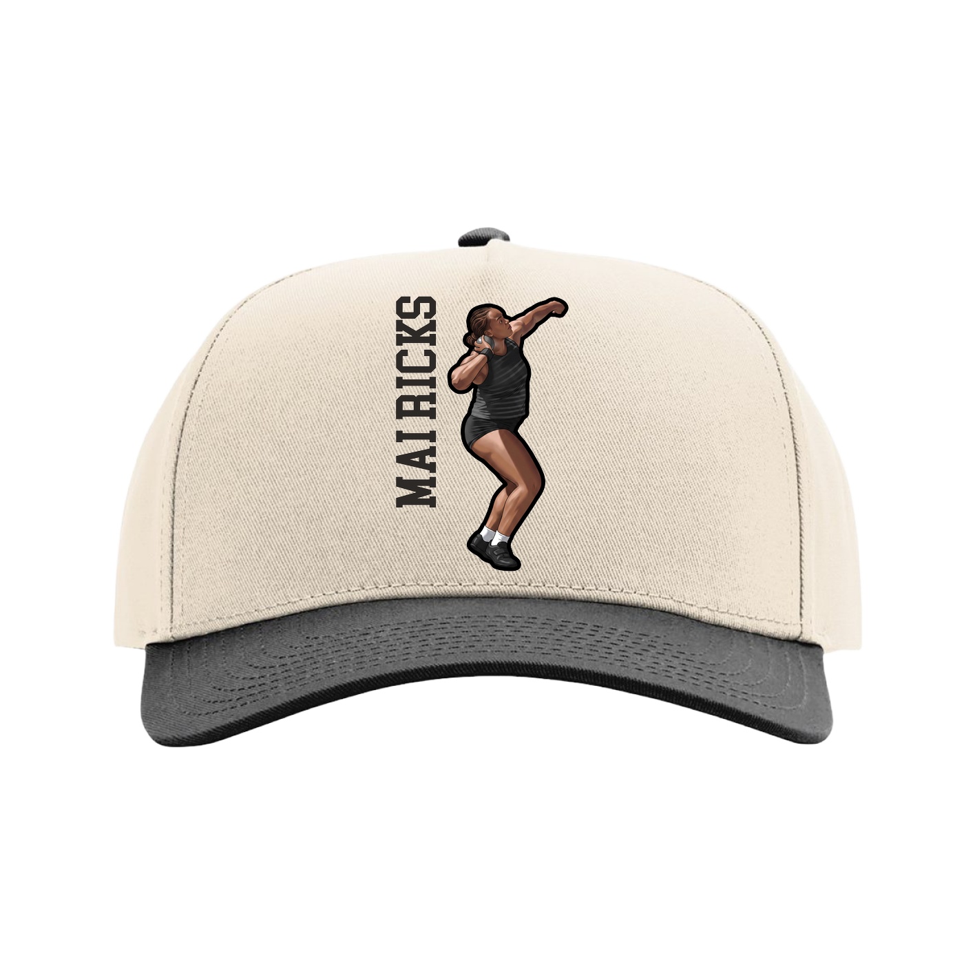 Full Fabric Five-Panel Champ Cap — Name Vertical in Cream/Black