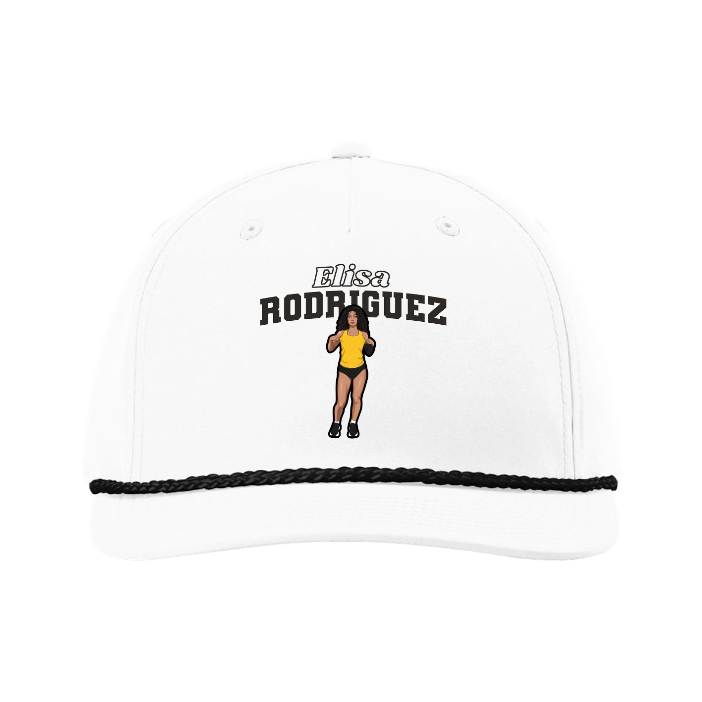 Five-Panel Classic Rope Cap — Name Arch in White