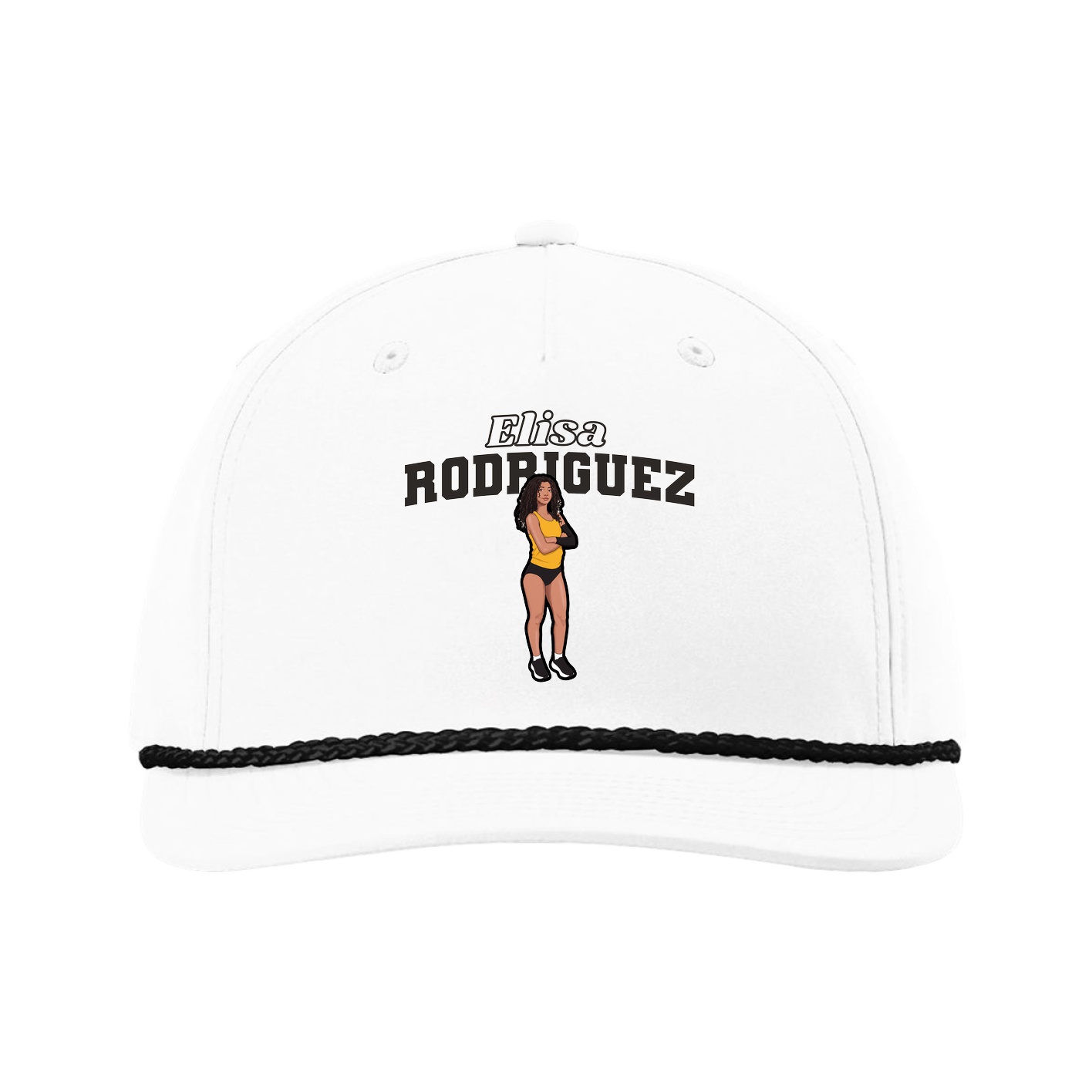 Five-Panel Classic Rope Cap — Name Arch in White