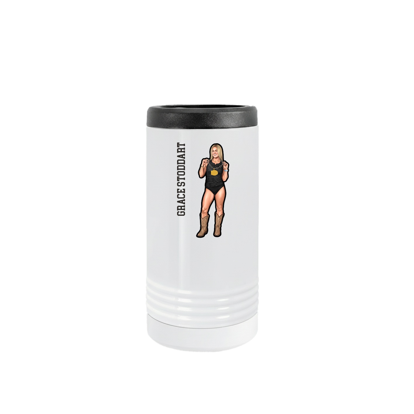 Slim Beverage Holder — Name Vertical in White