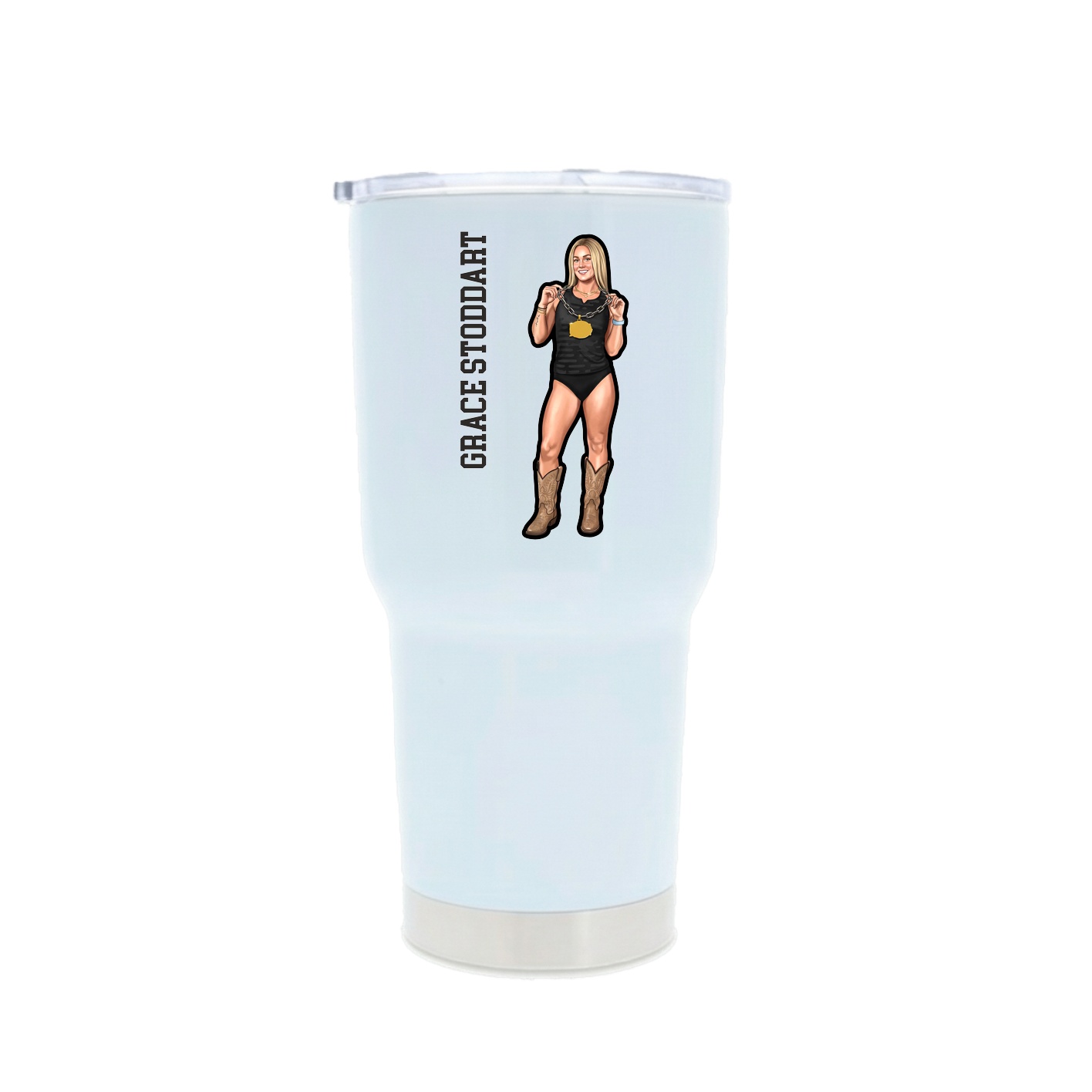 30oz Stainless Steel Tumbler — Name Vertical in White