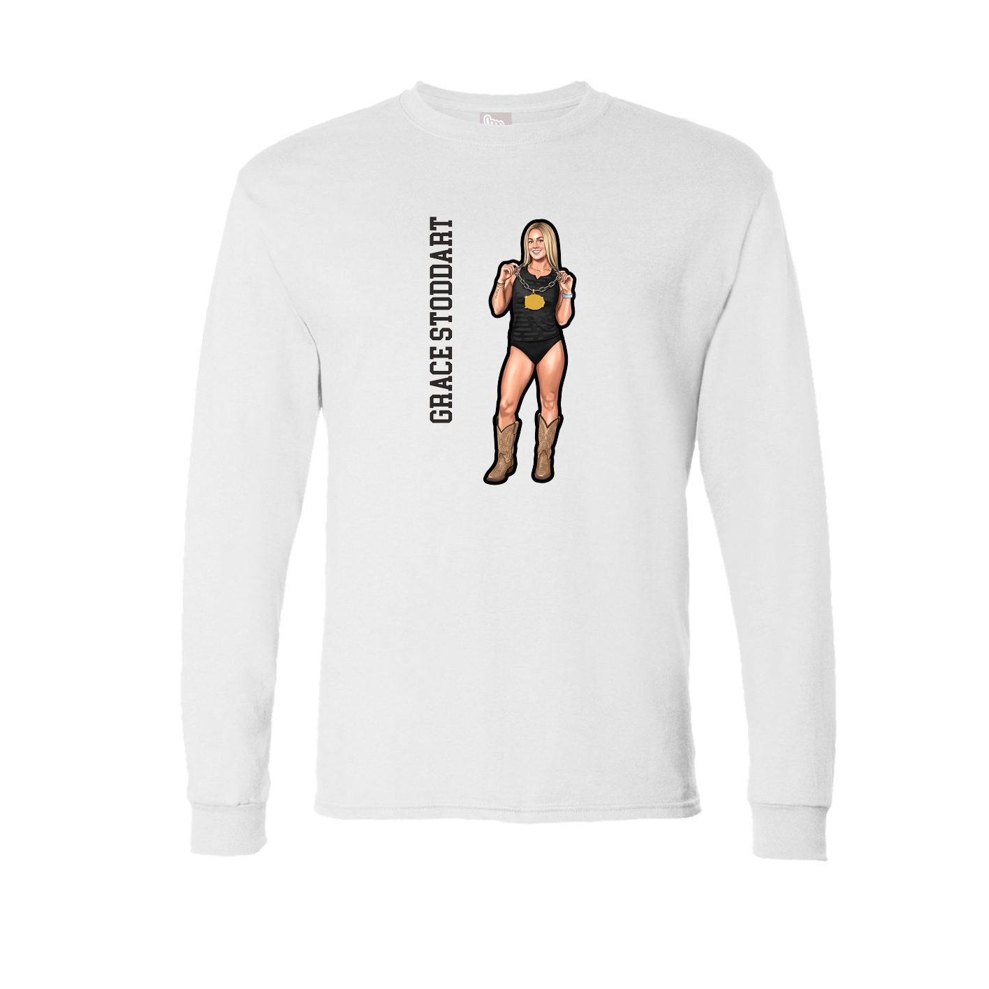 Long Sleeve Tee — Name Vertical in White