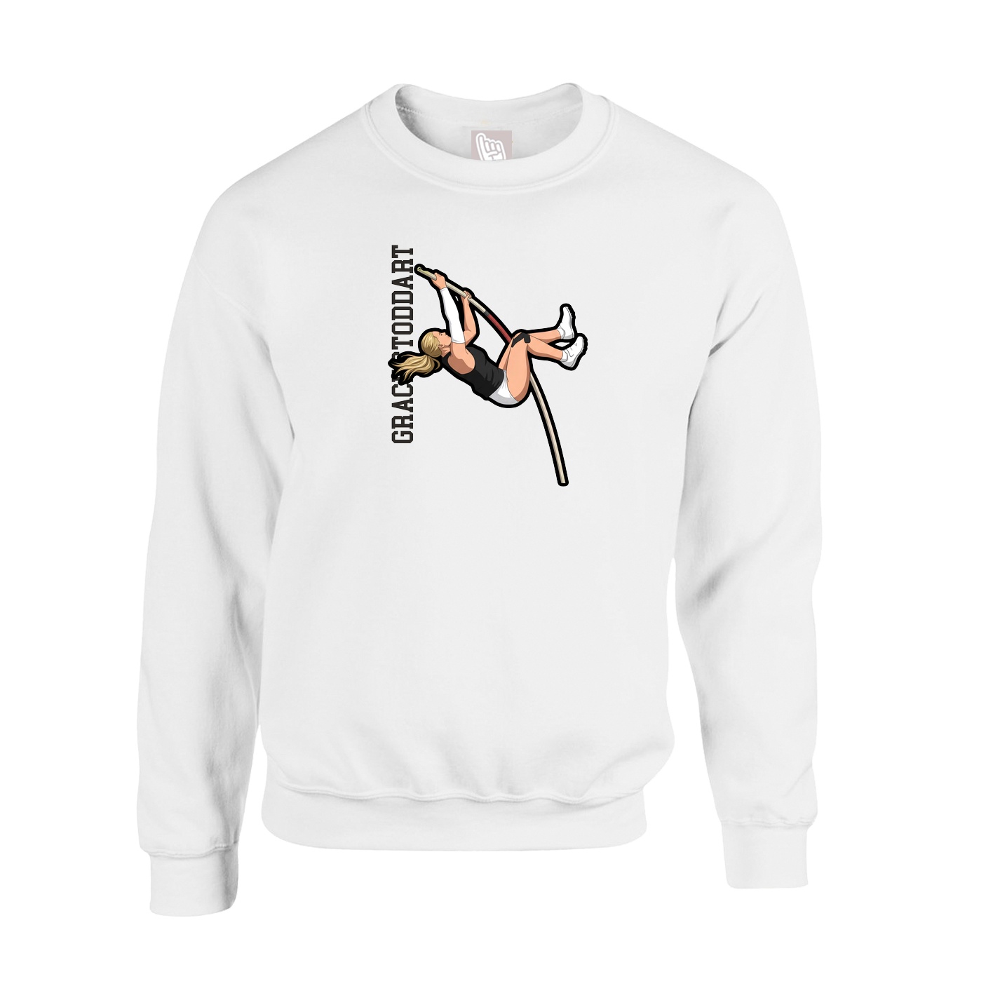 Fleece Crew — Name Vertical in White