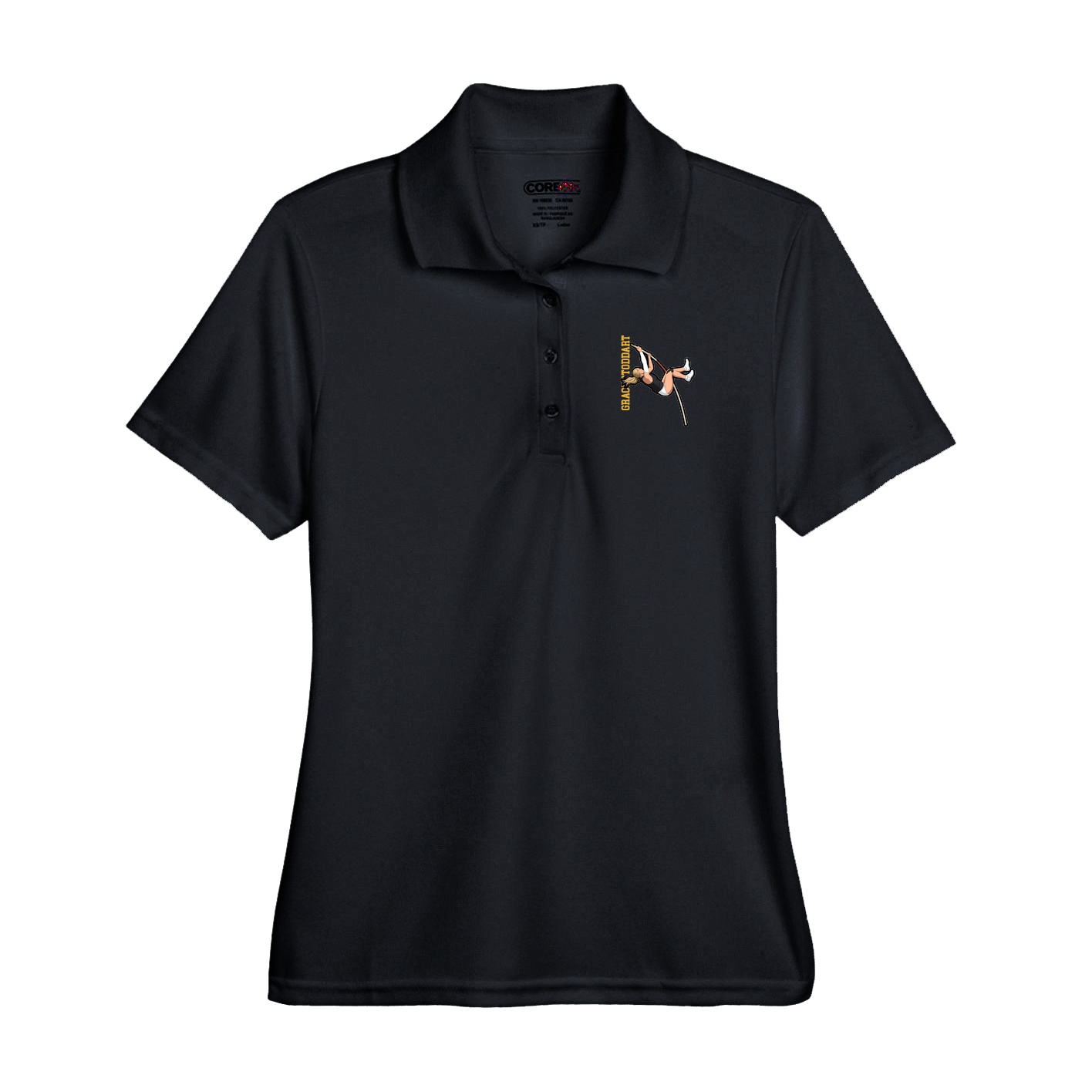 Performance Polo — Name Vertical in Black