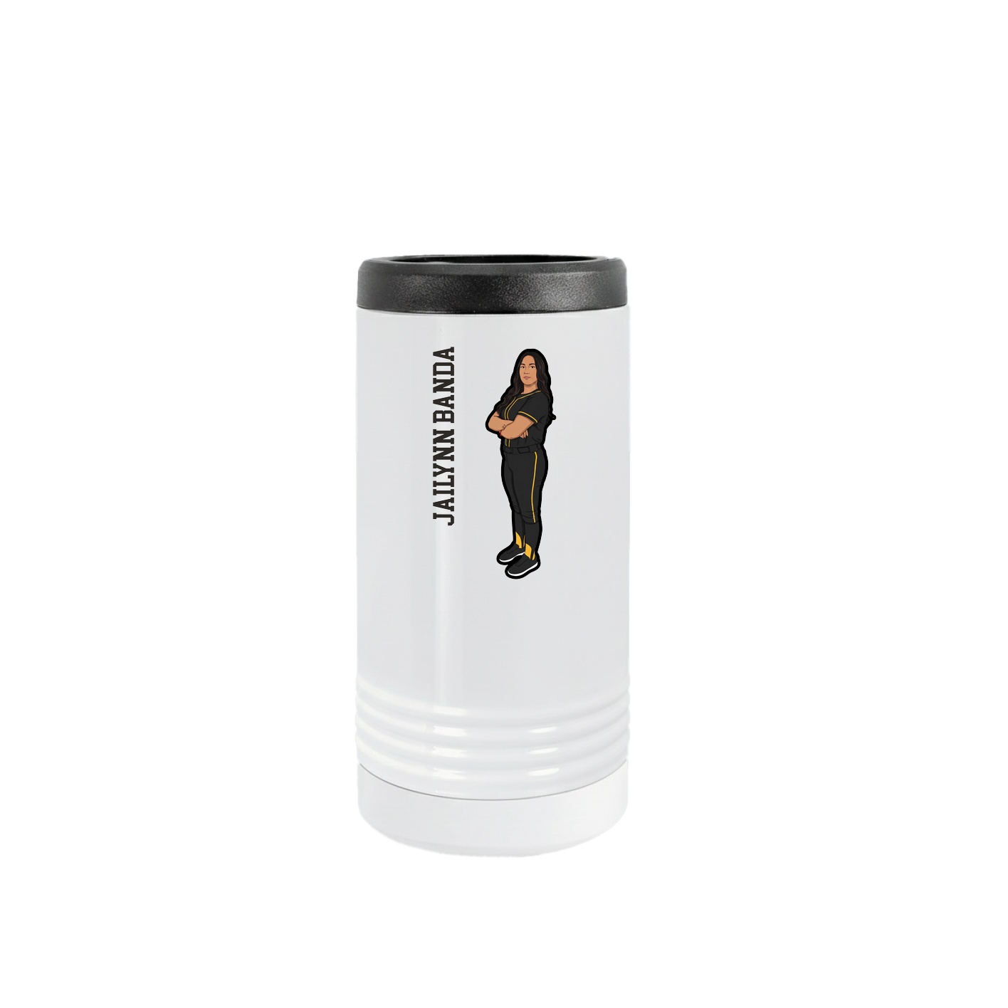 Slim Beverage Holder — Name Vertical in White