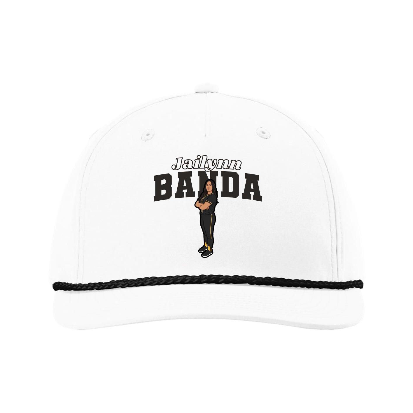 Five-Panel Classic Rope Cap — Name Arch in White