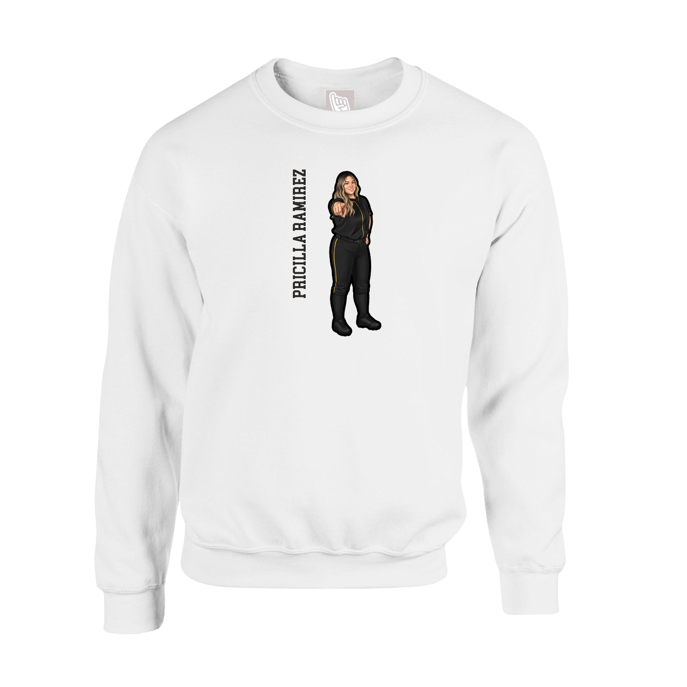 Fleece Crew — Name Vertical in White