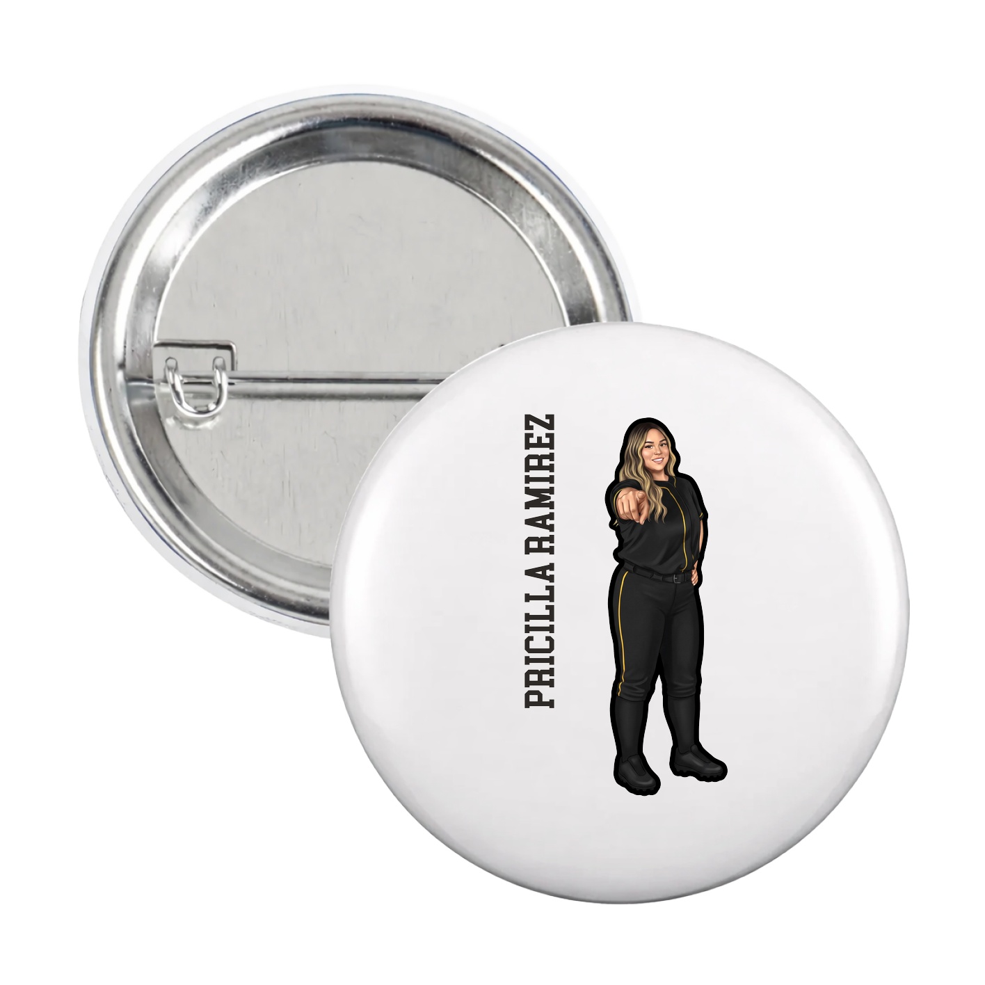 Game Day Button — Name Vertical in White