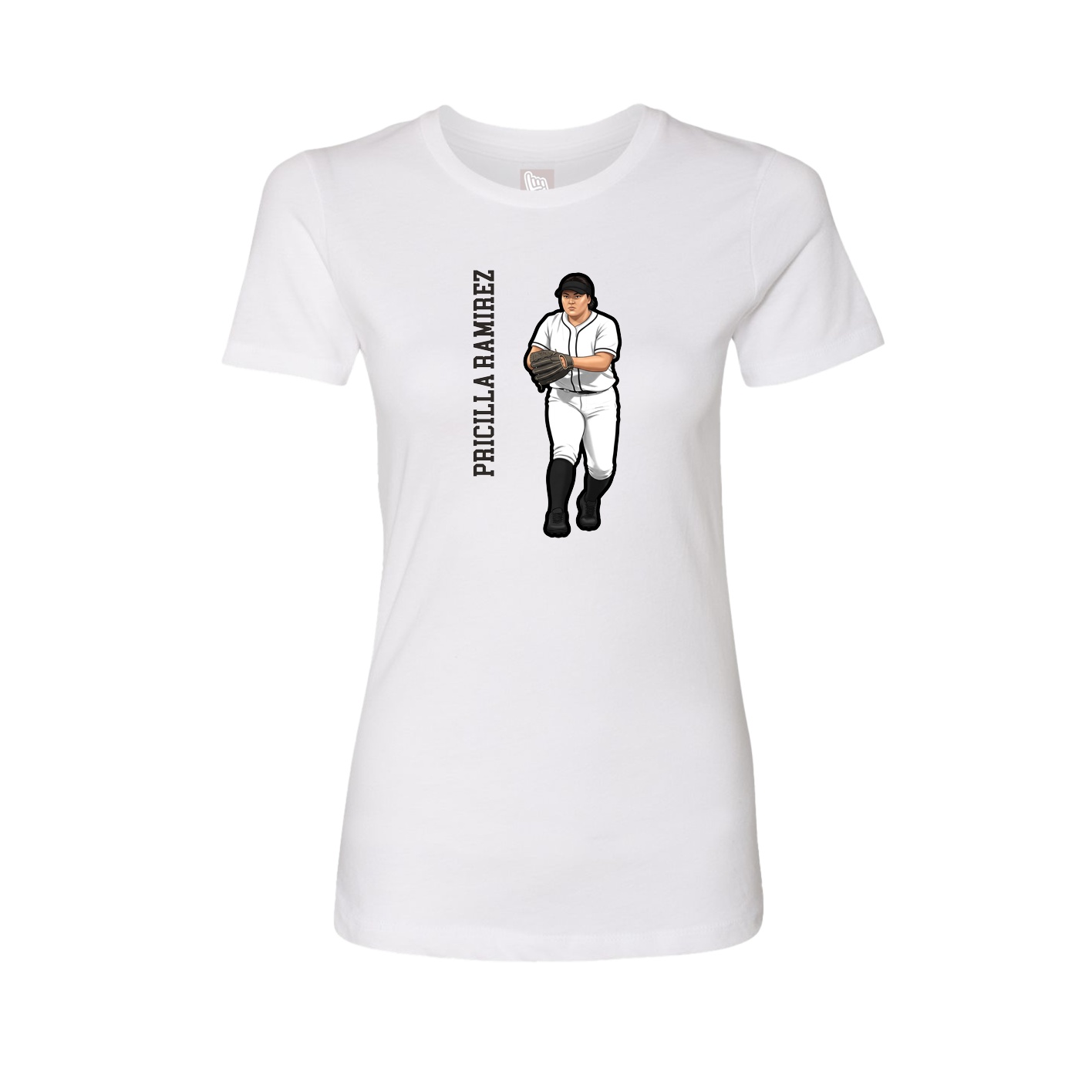 Fitted Women's Tee — Name Vertical in White