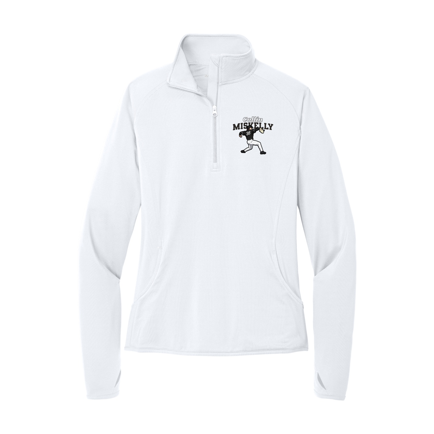 Women's Q-Zip Pullover — Name Arch in White