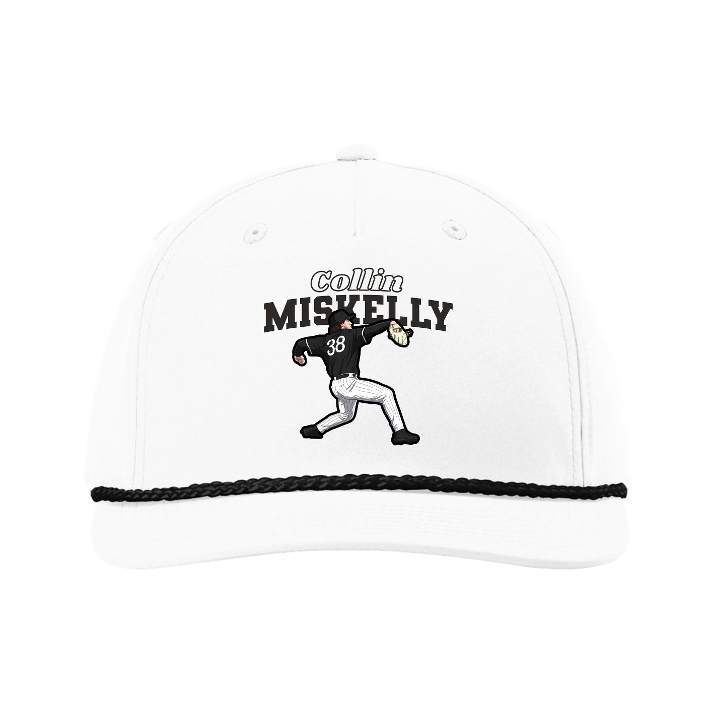 Five-Panel Classic Rope Cap — Name Arch in White