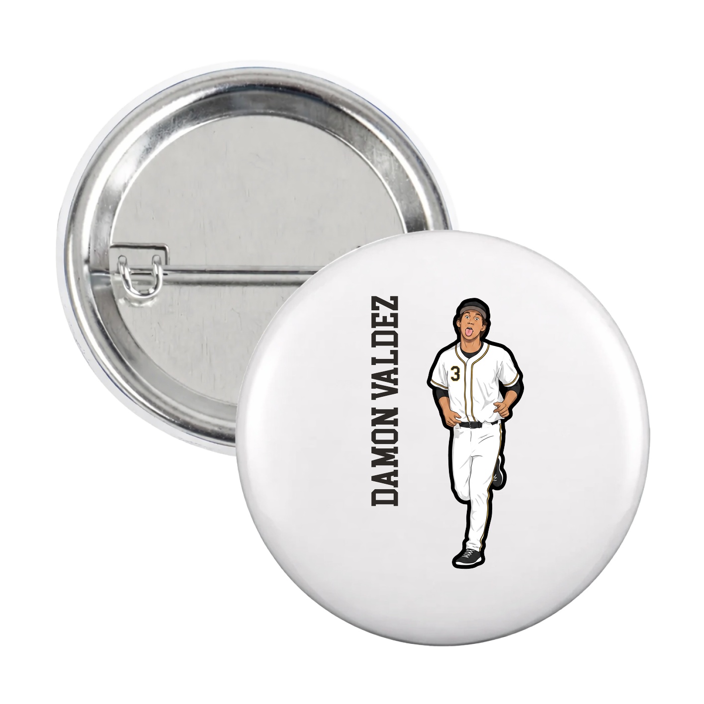 Game Day Button — Name Vertical in White